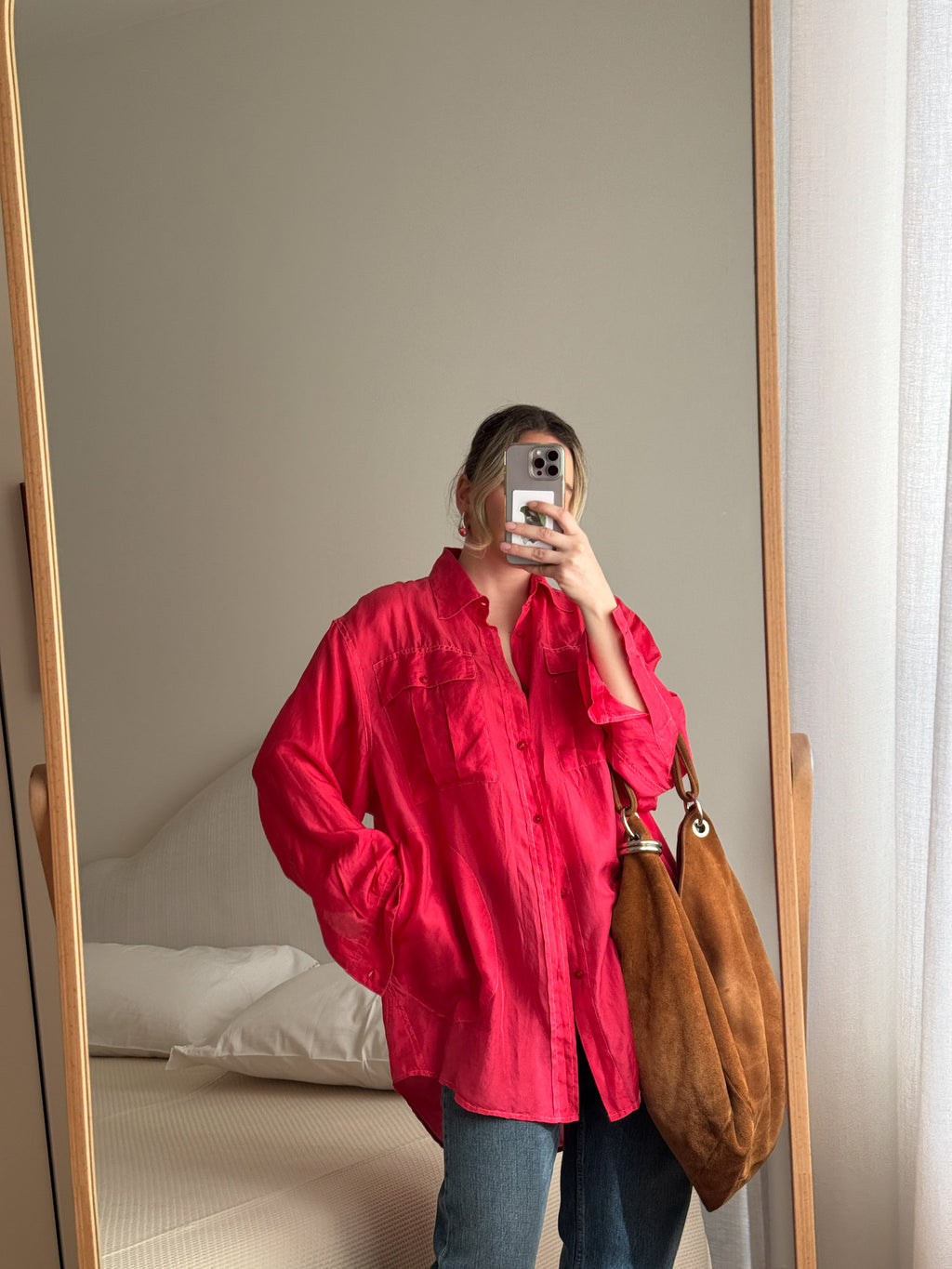 Pure silk strawberry maxi shirt