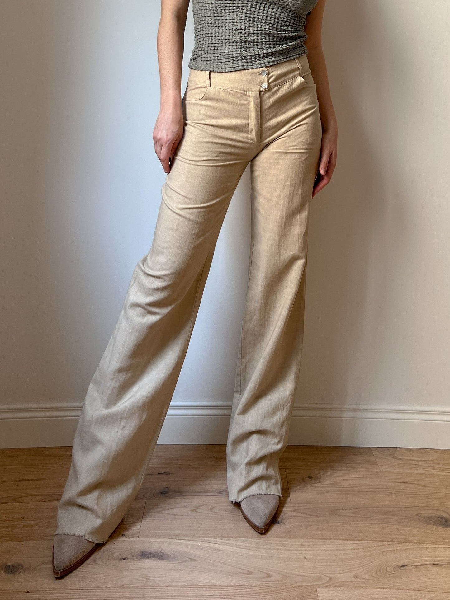 Linen and cotton beige pants