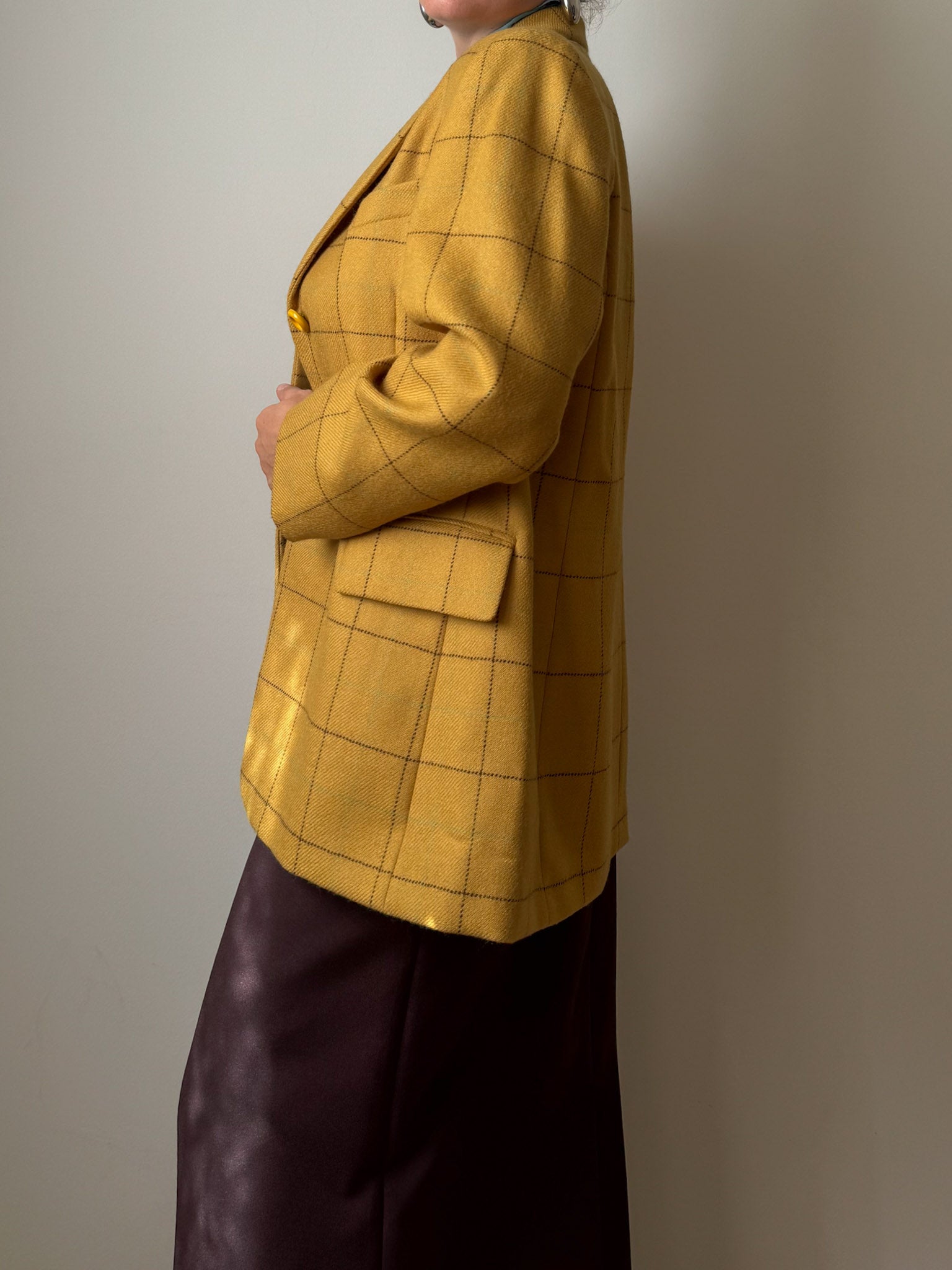 Pure wool check yellow blazer