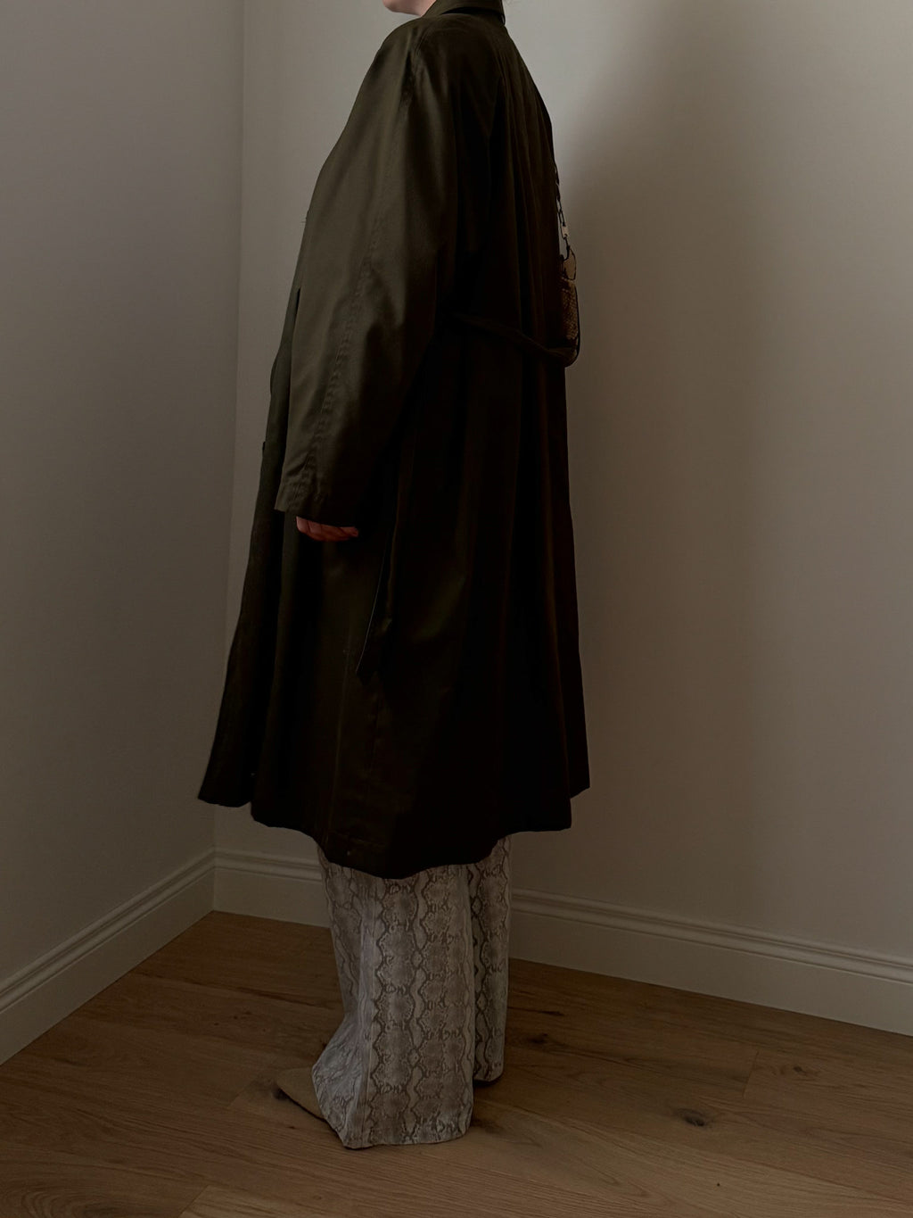 Cotton kaki green long trench