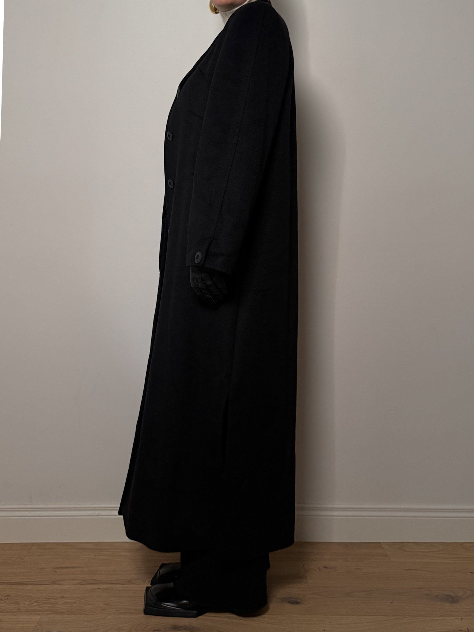 Pure camel hair black long coat