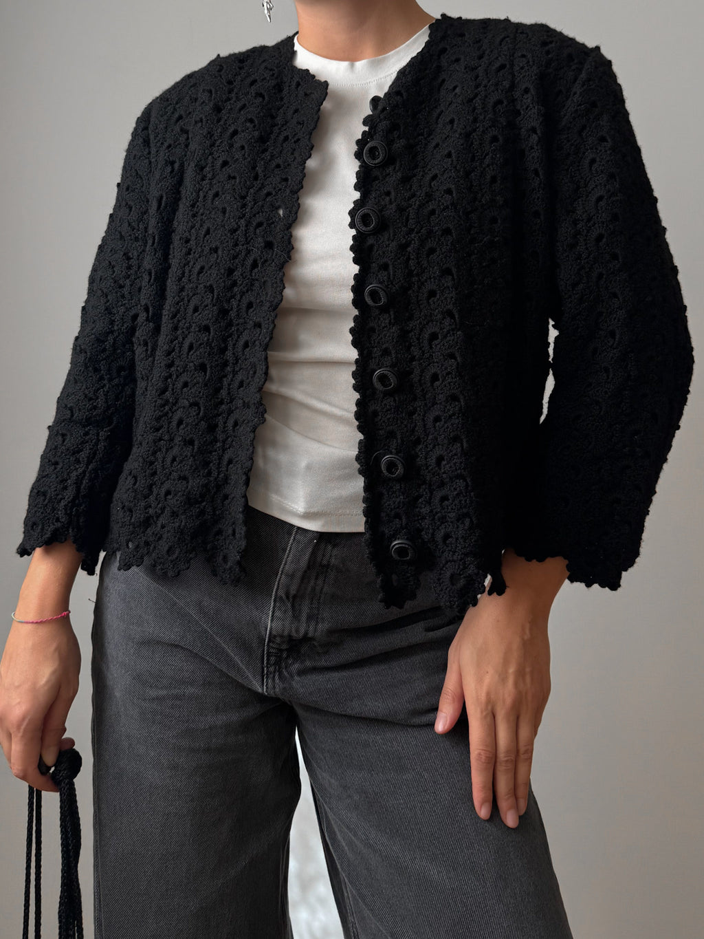 Pure wool embroidered black jacket