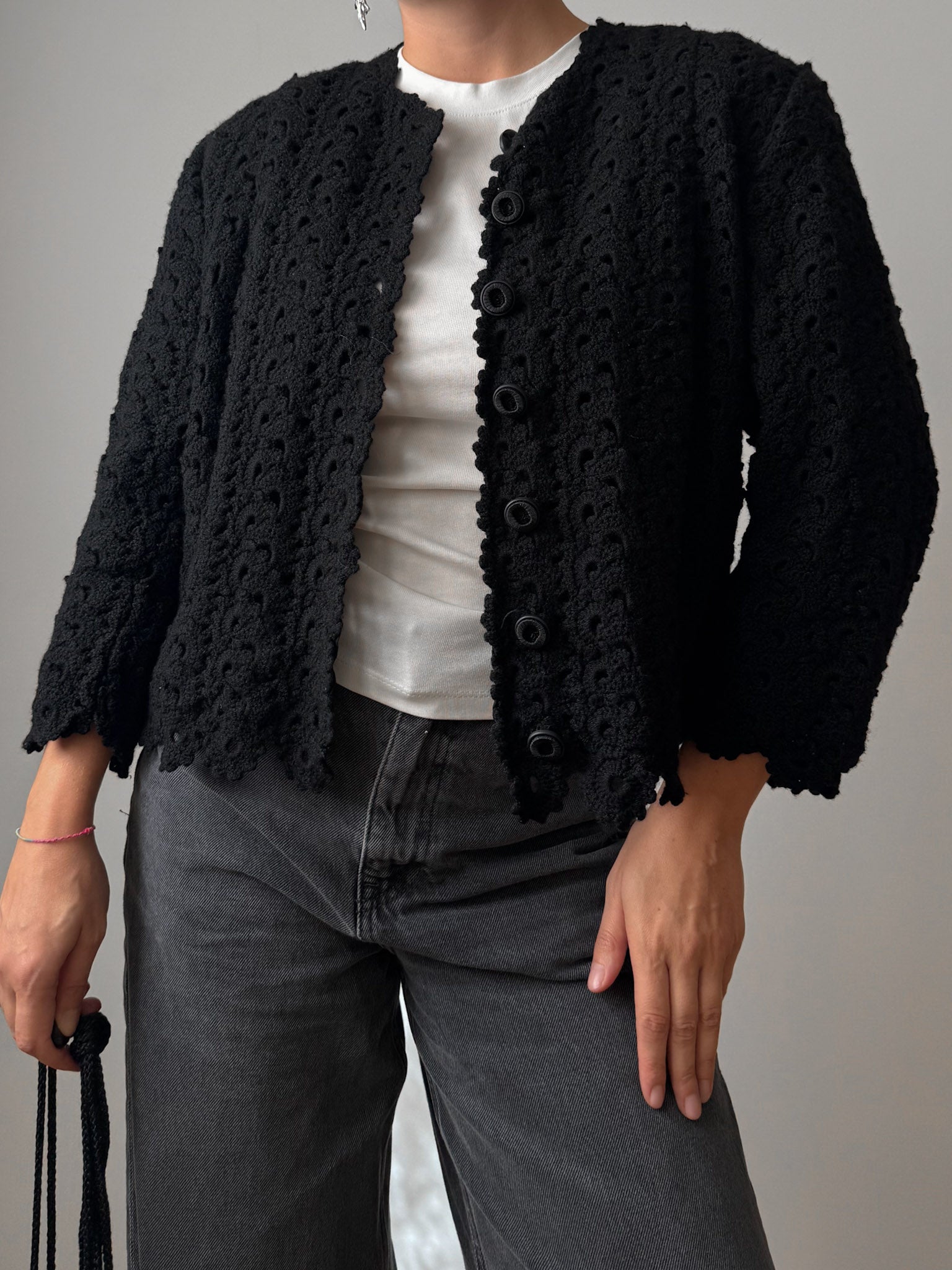 Pure wool embroidered black jacket