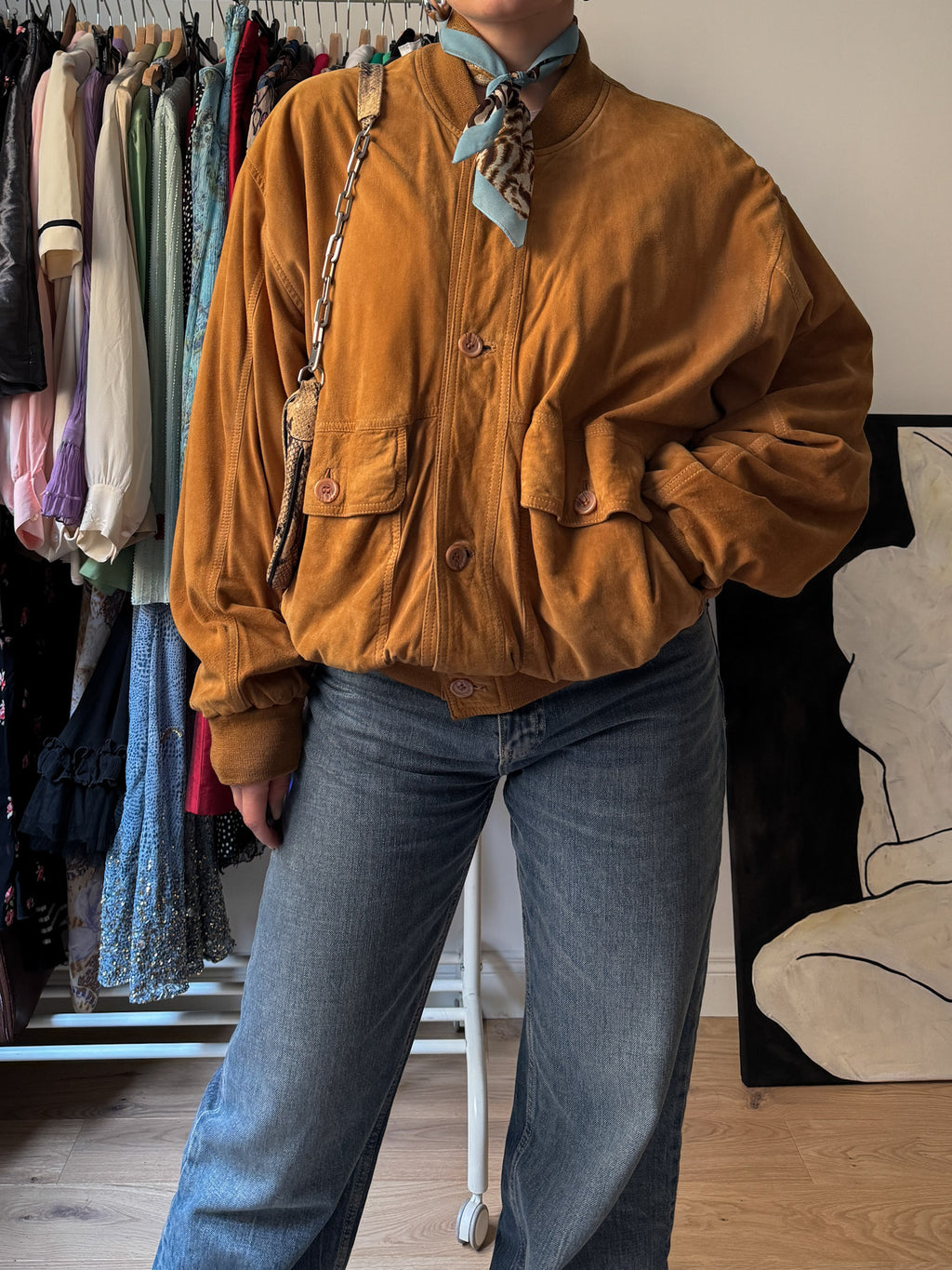 Real suede caramel bomber
