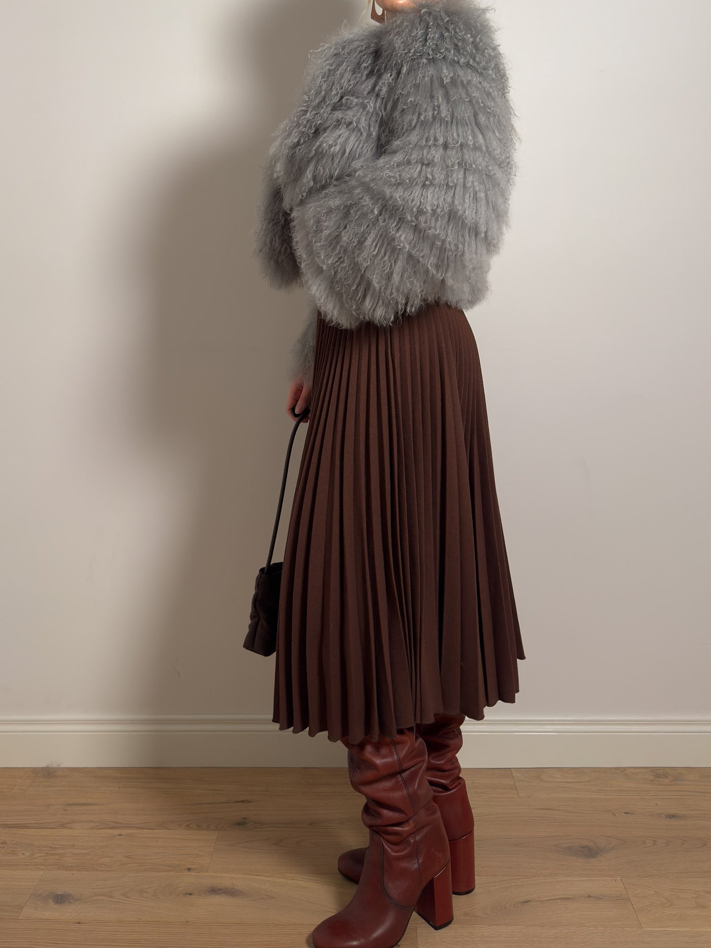 Pure virgin wool rust pleated skirt
