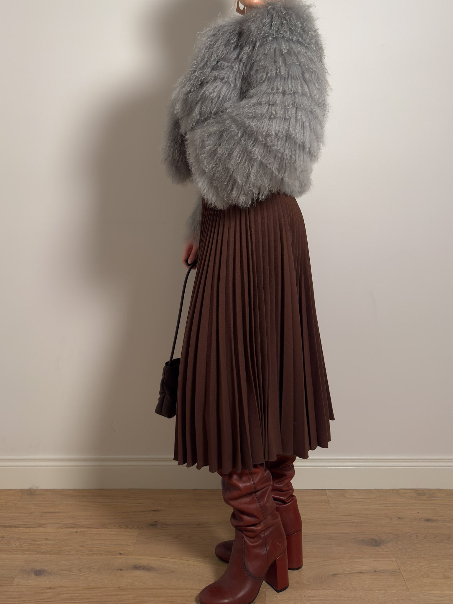 Pure virgin wool rust pleated skirt