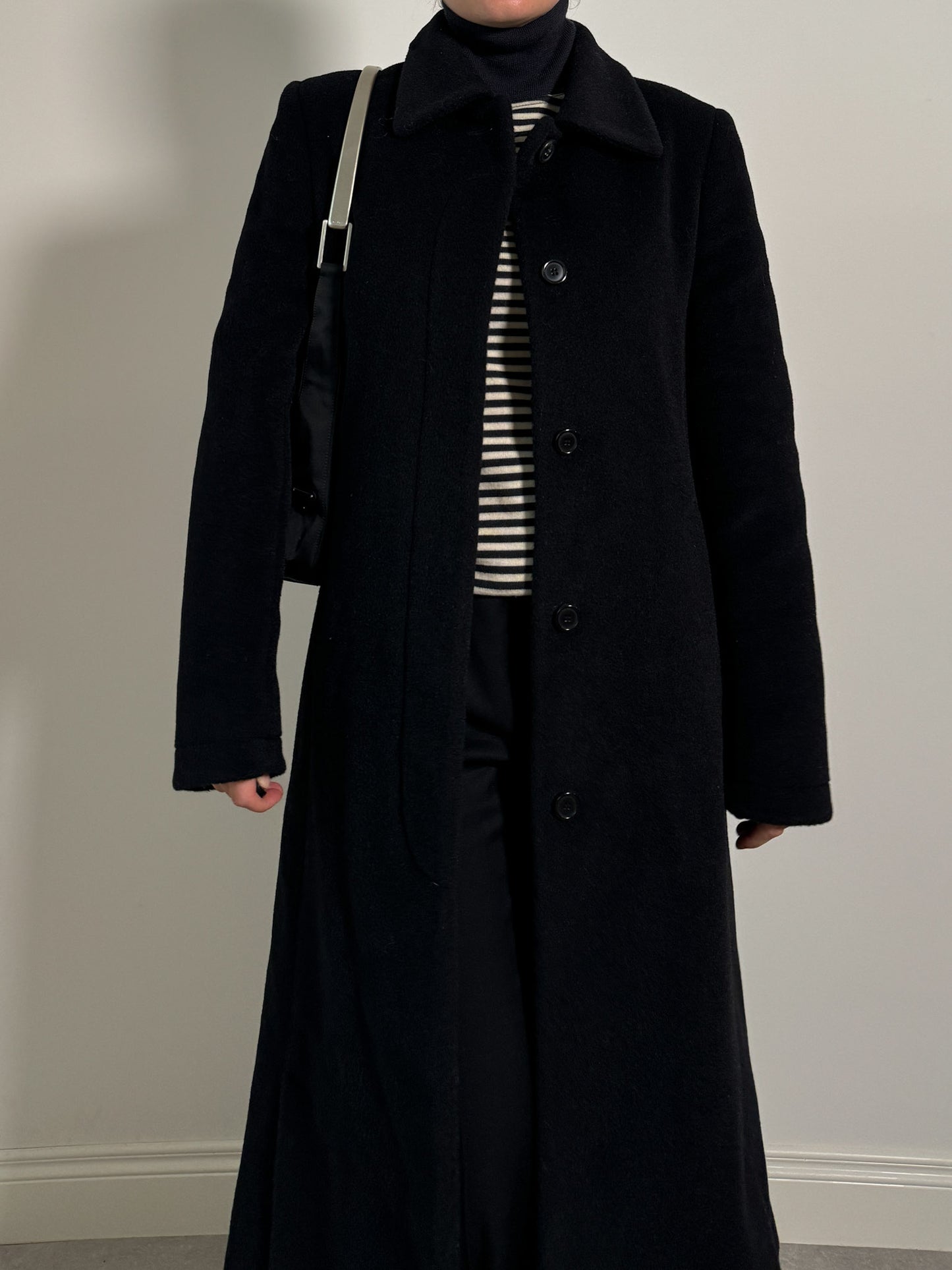 Wool and kid mohair black coat