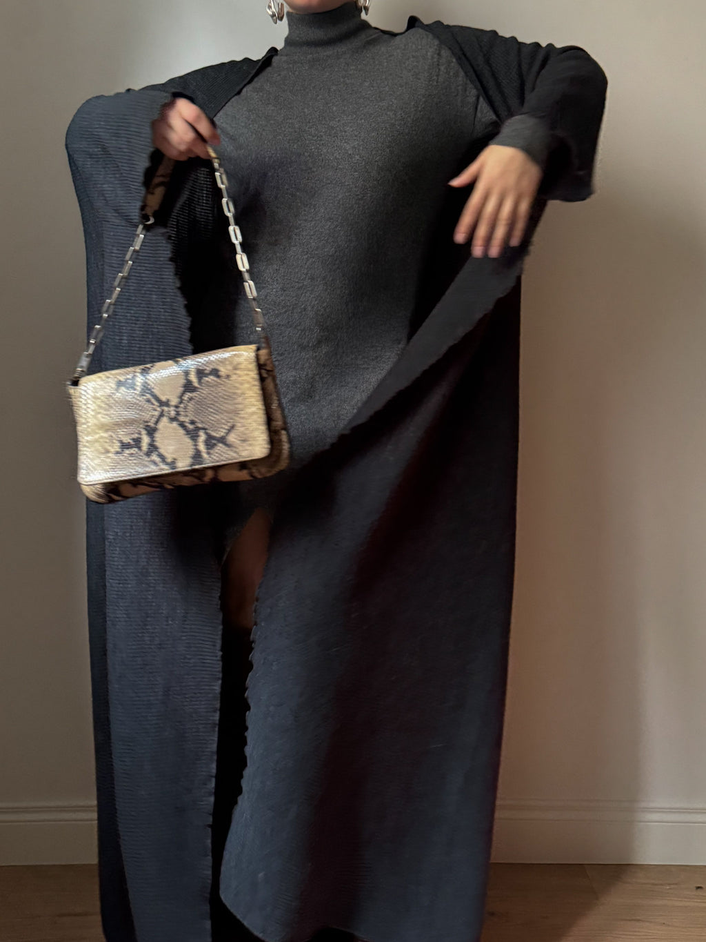 Pure wool anthracite maxi cardigan