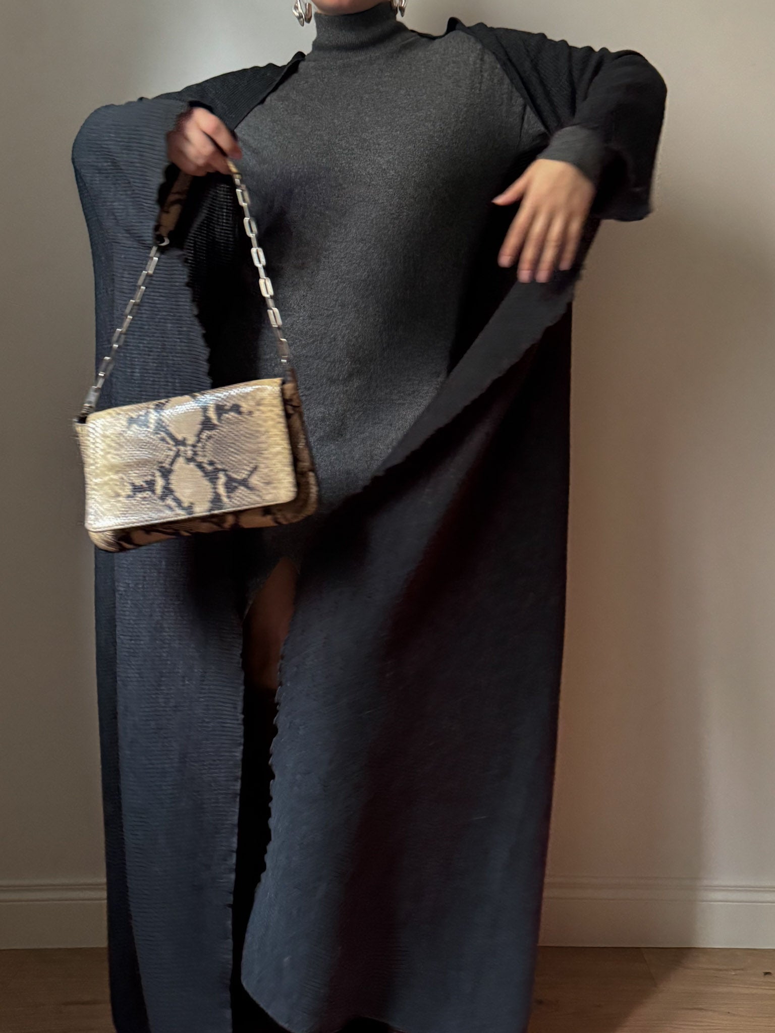 Pure wool anthracite maxi cardigan