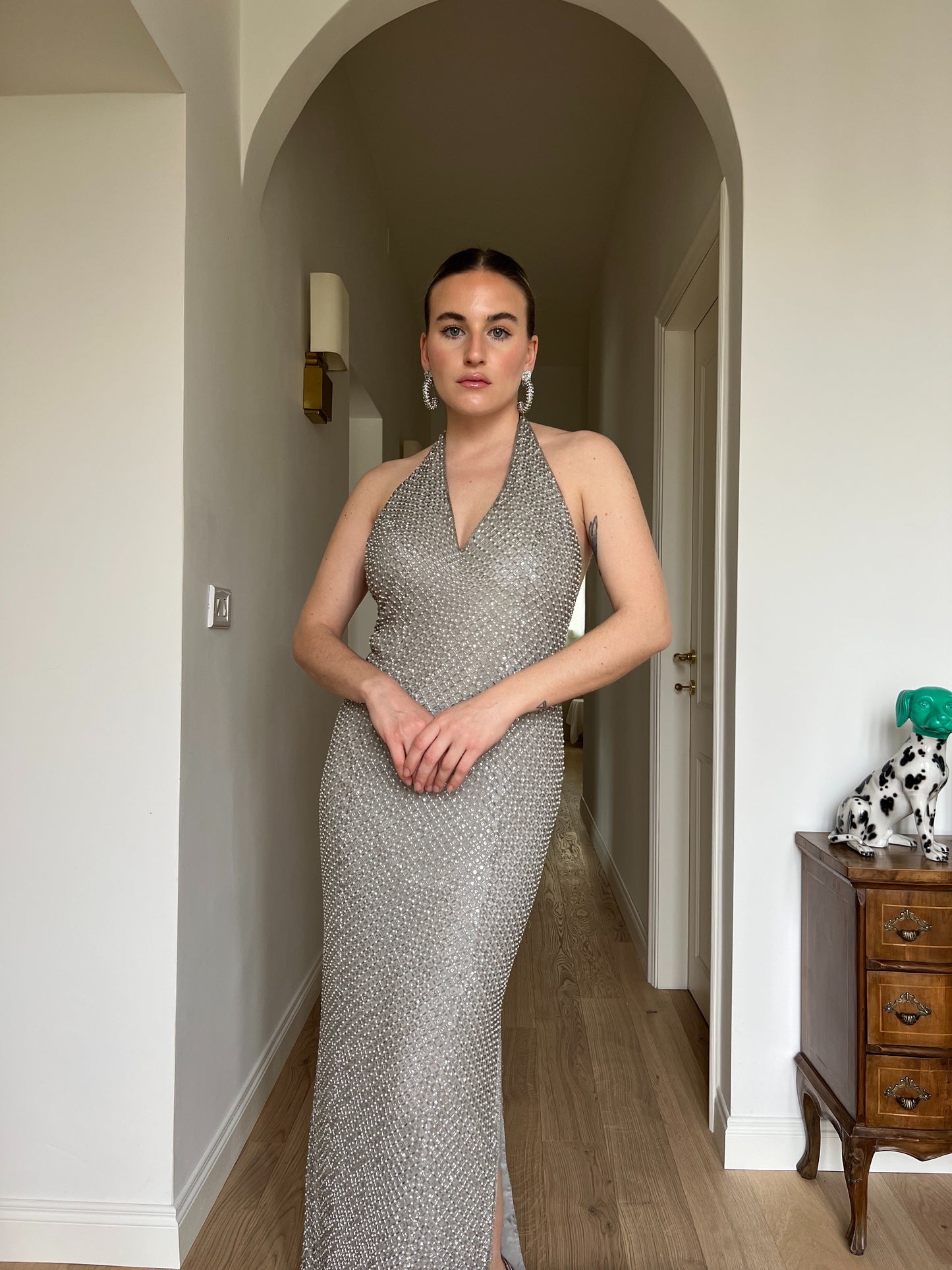 Tailored silver long dress