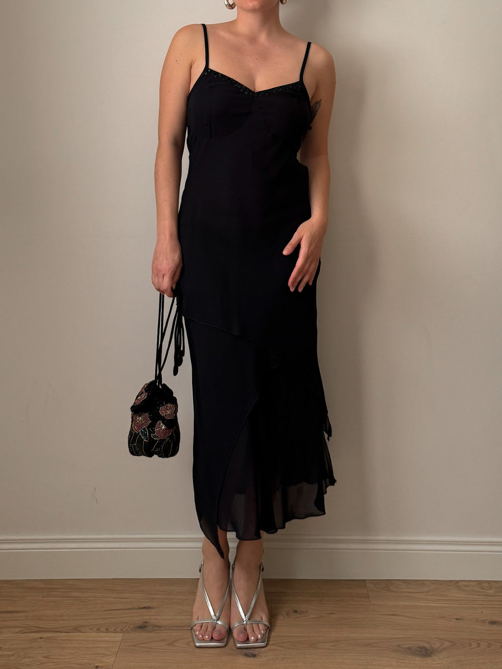 Viscose and sequin black dress