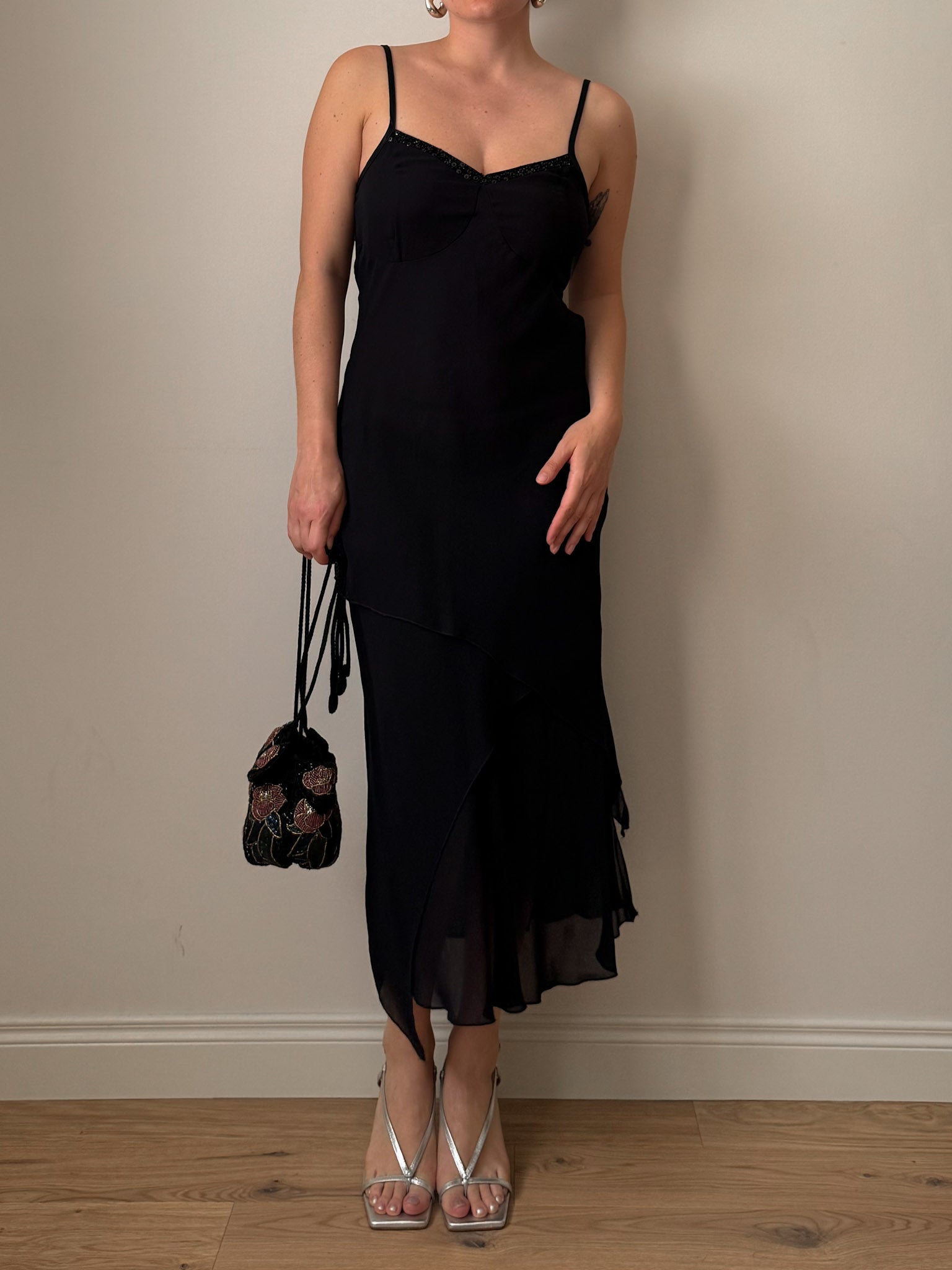 Viscose and sequin black dress