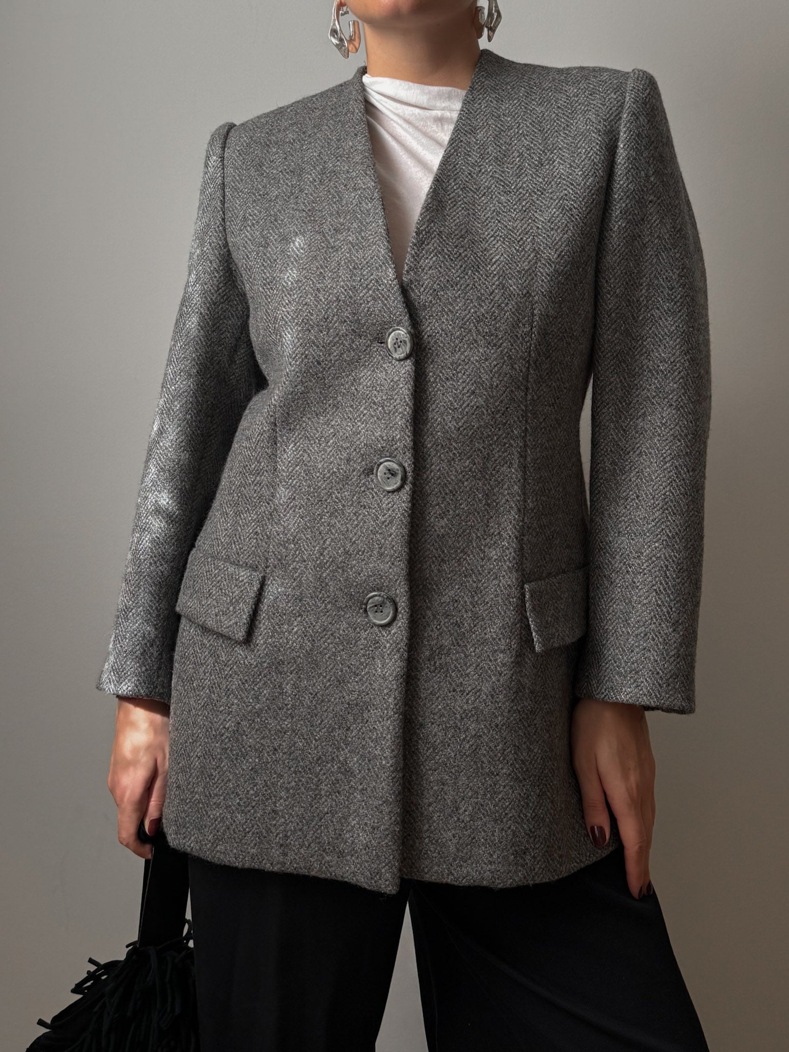 Pure wool herringbone grey blazer