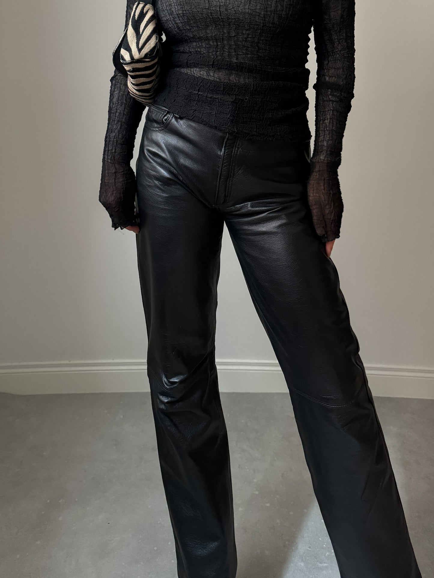 Real leather black pants