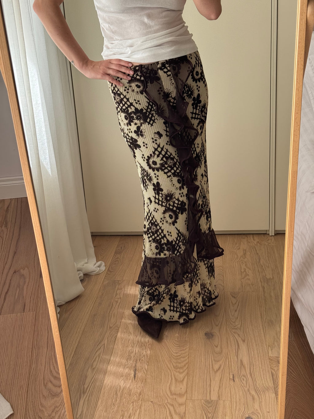 Rouches brown and sand long skirt