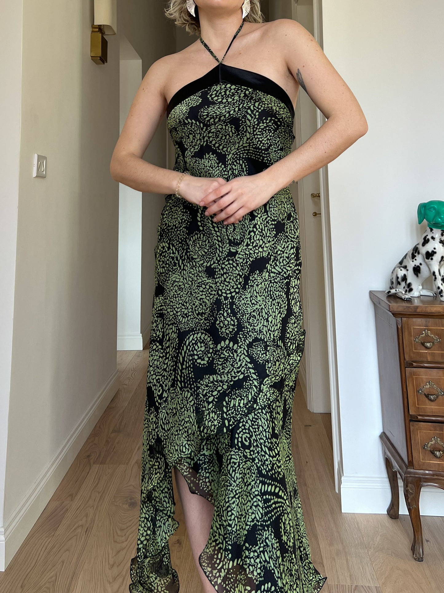 Pure silk black and green dress