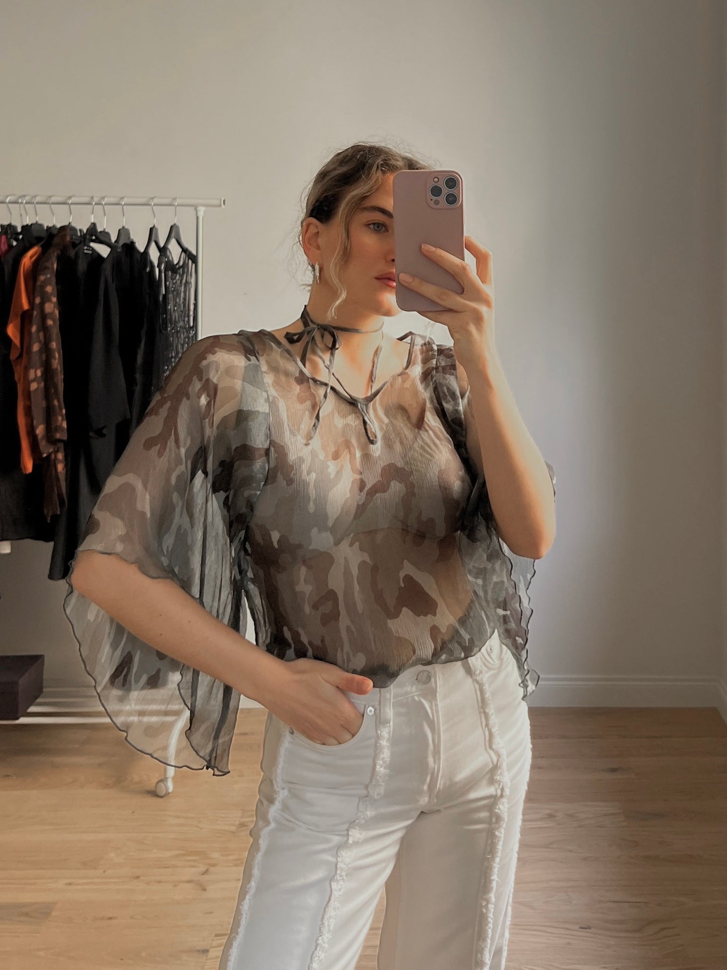 Pure silk camo blouse