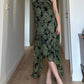 Pure silk black and green dress