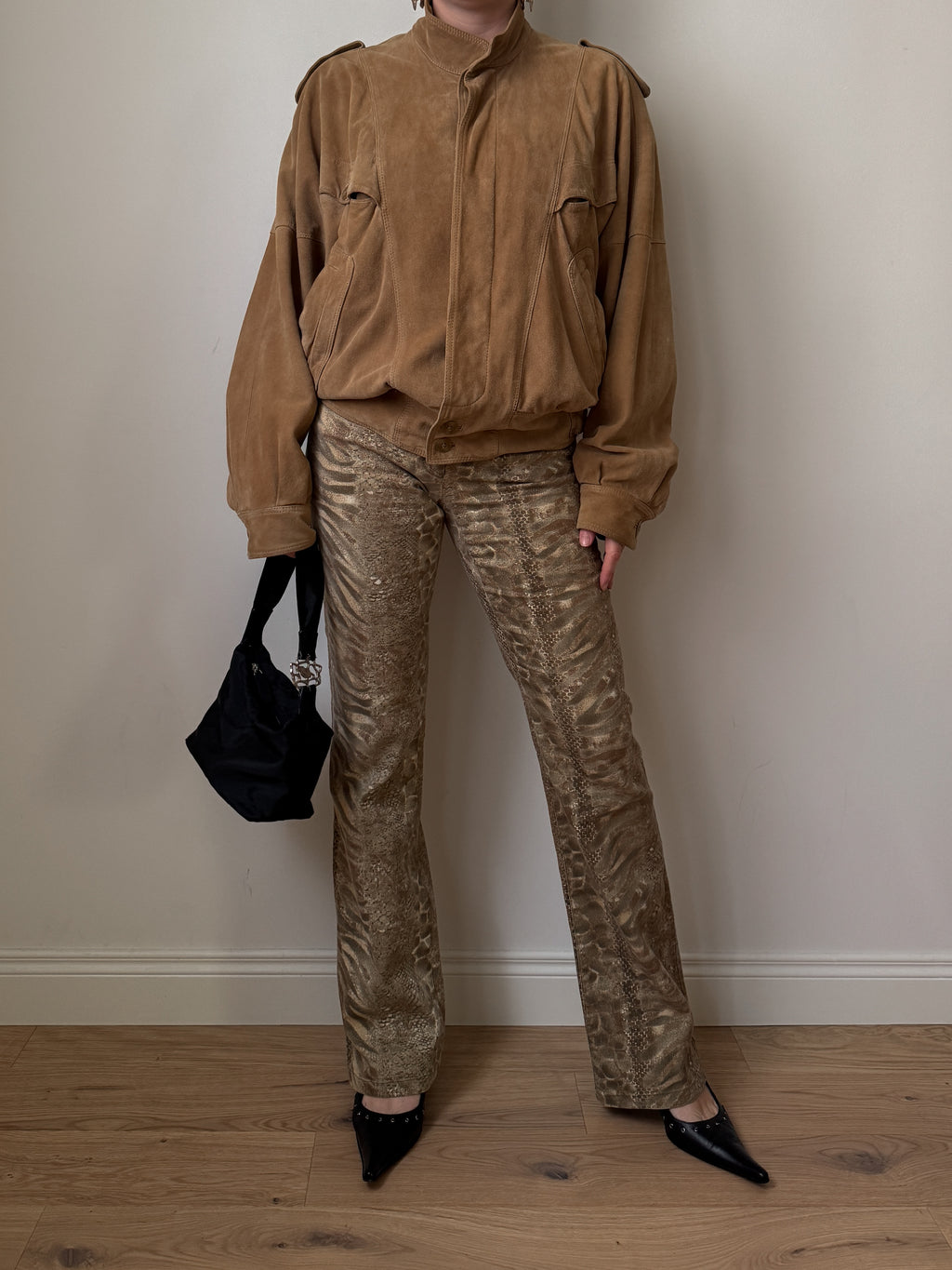 Real suede camel bomber