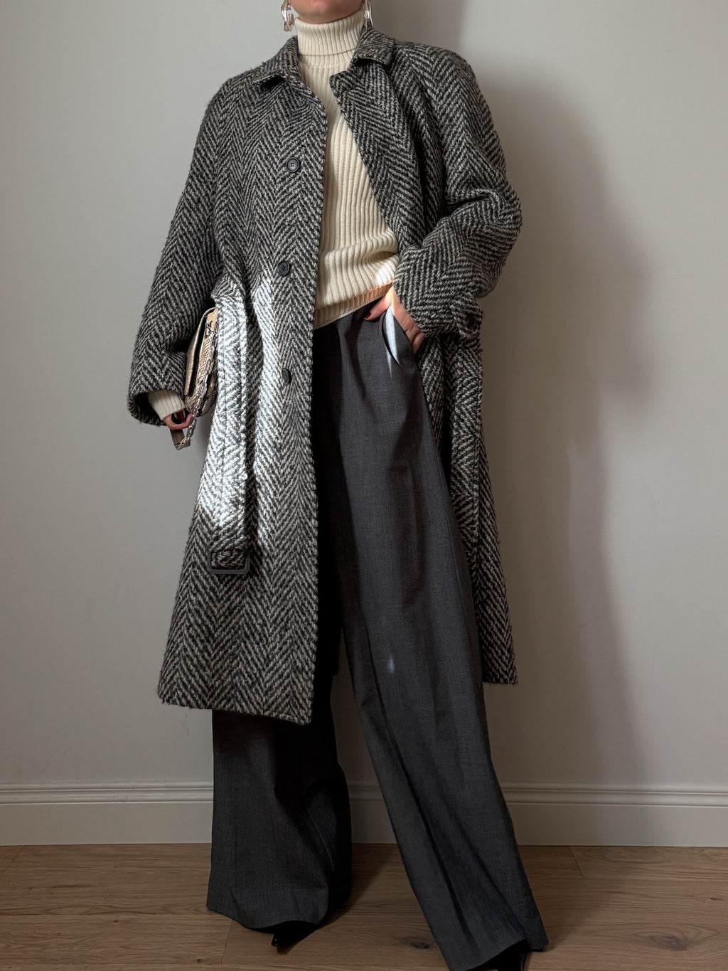 Pure wool herringobone coat