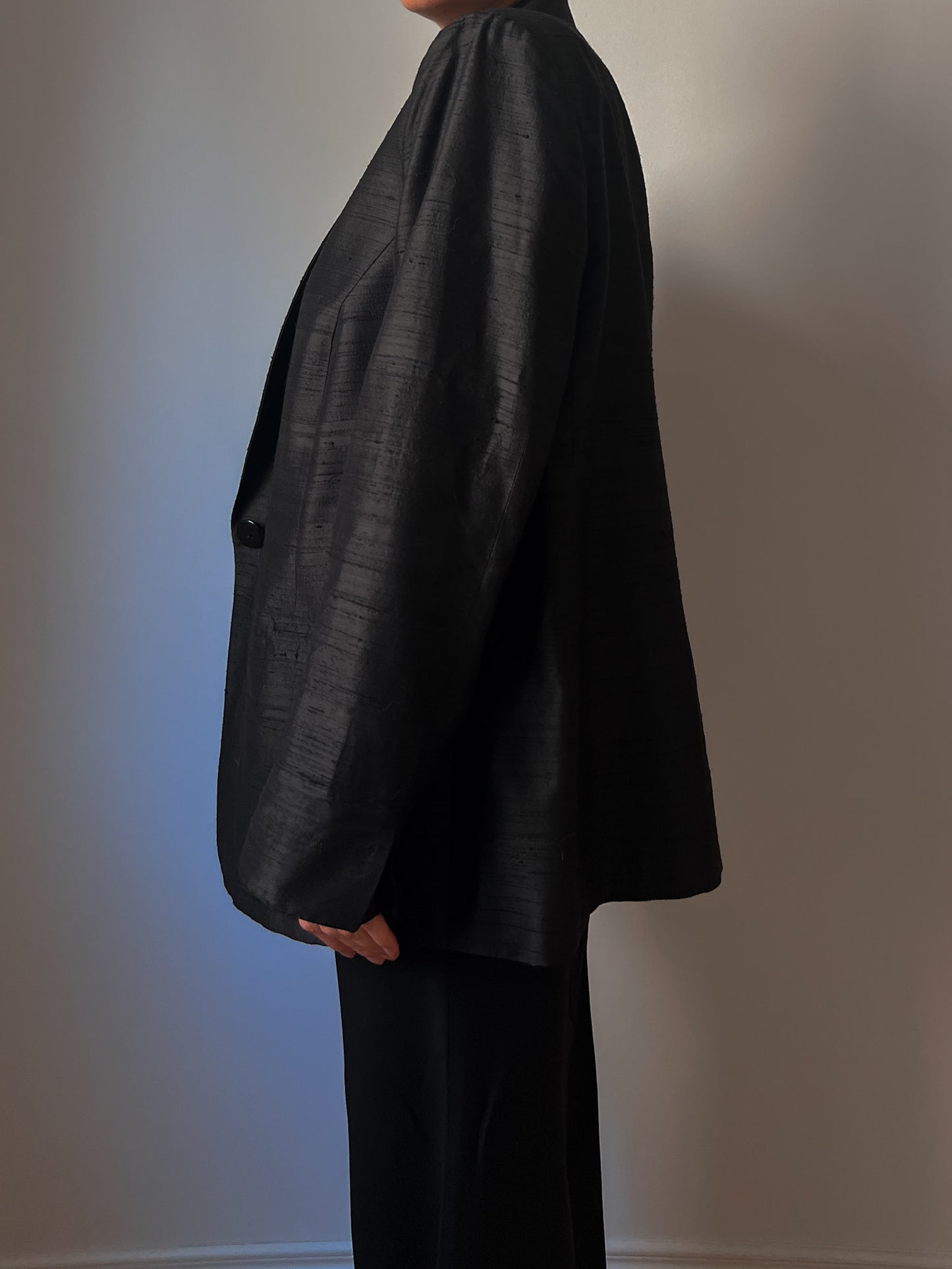 Shantung silk black blazer