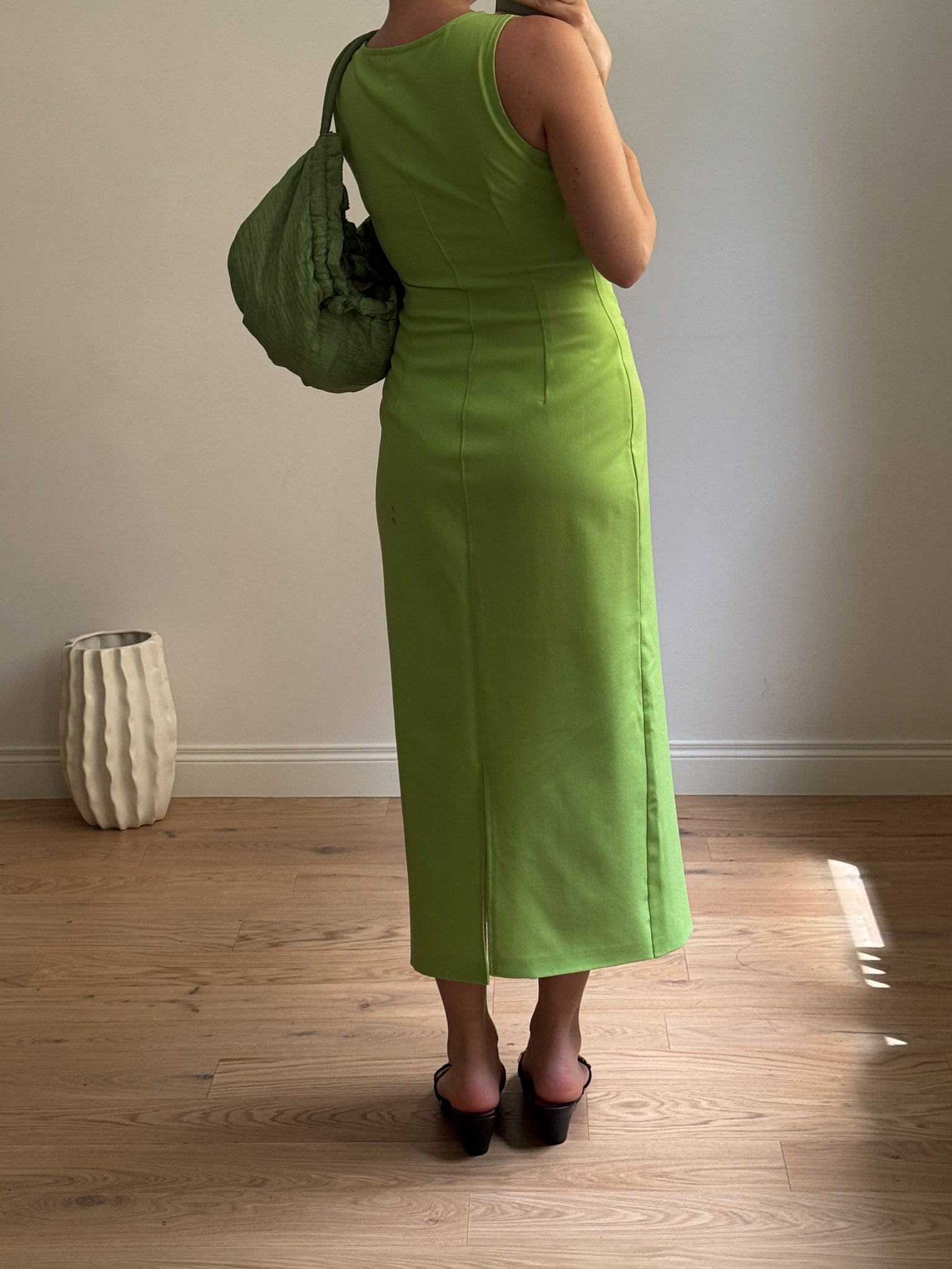 Zip green long dress