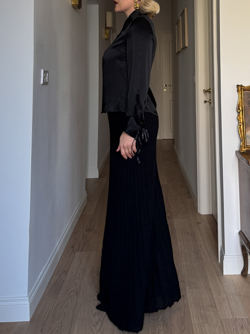 Pure wool black long skirt