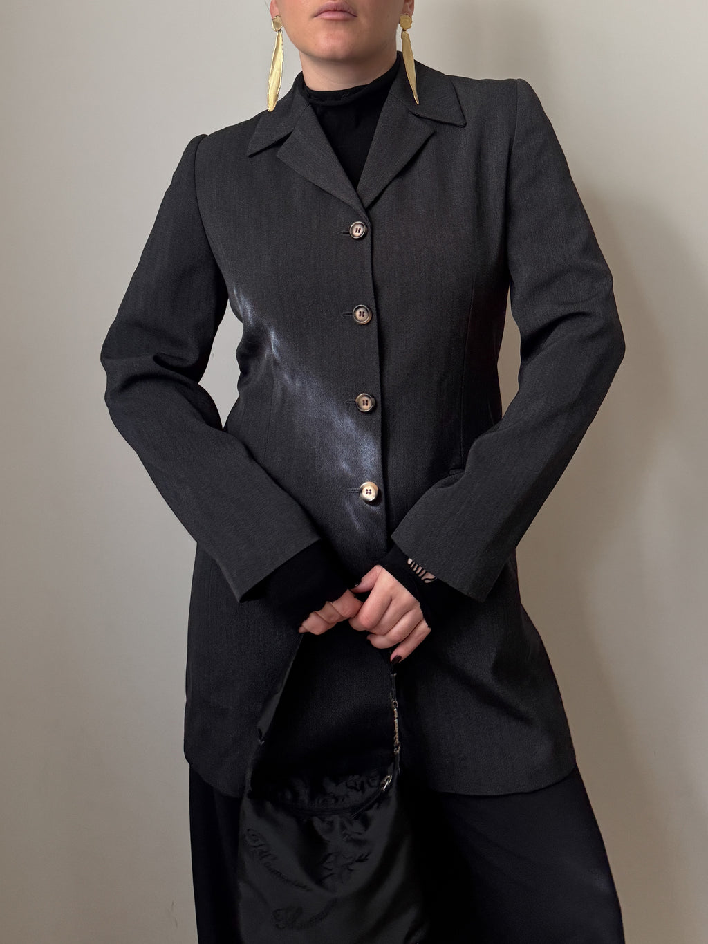 Blazer vintage antracite in lana e viscosa sagomato