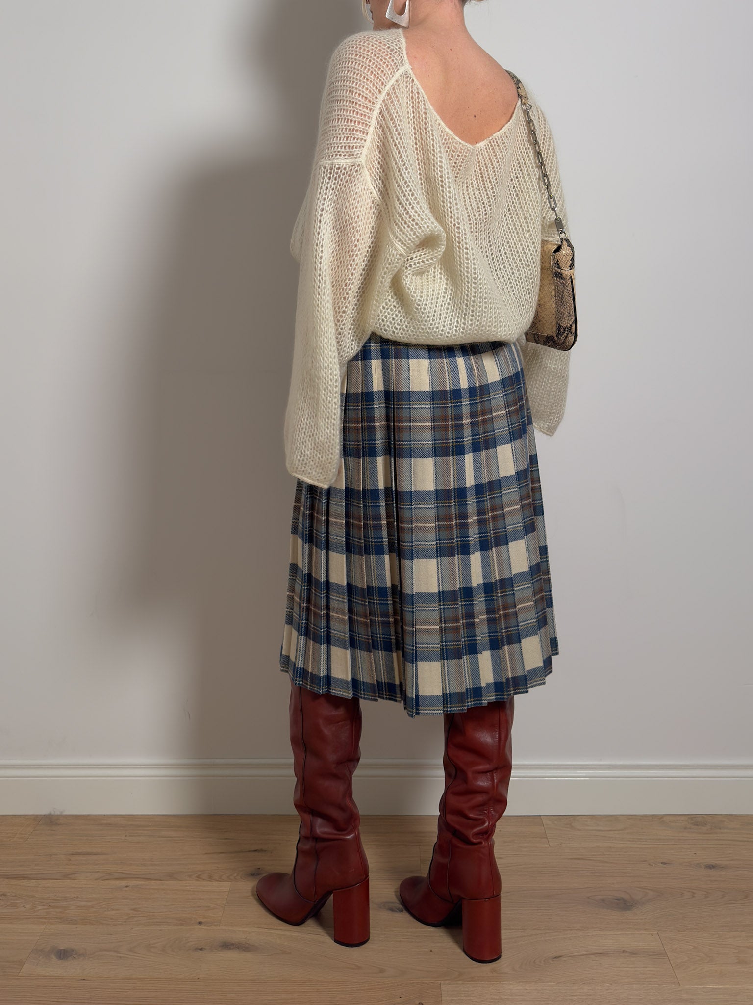 Pure wool tartan pleated skirt