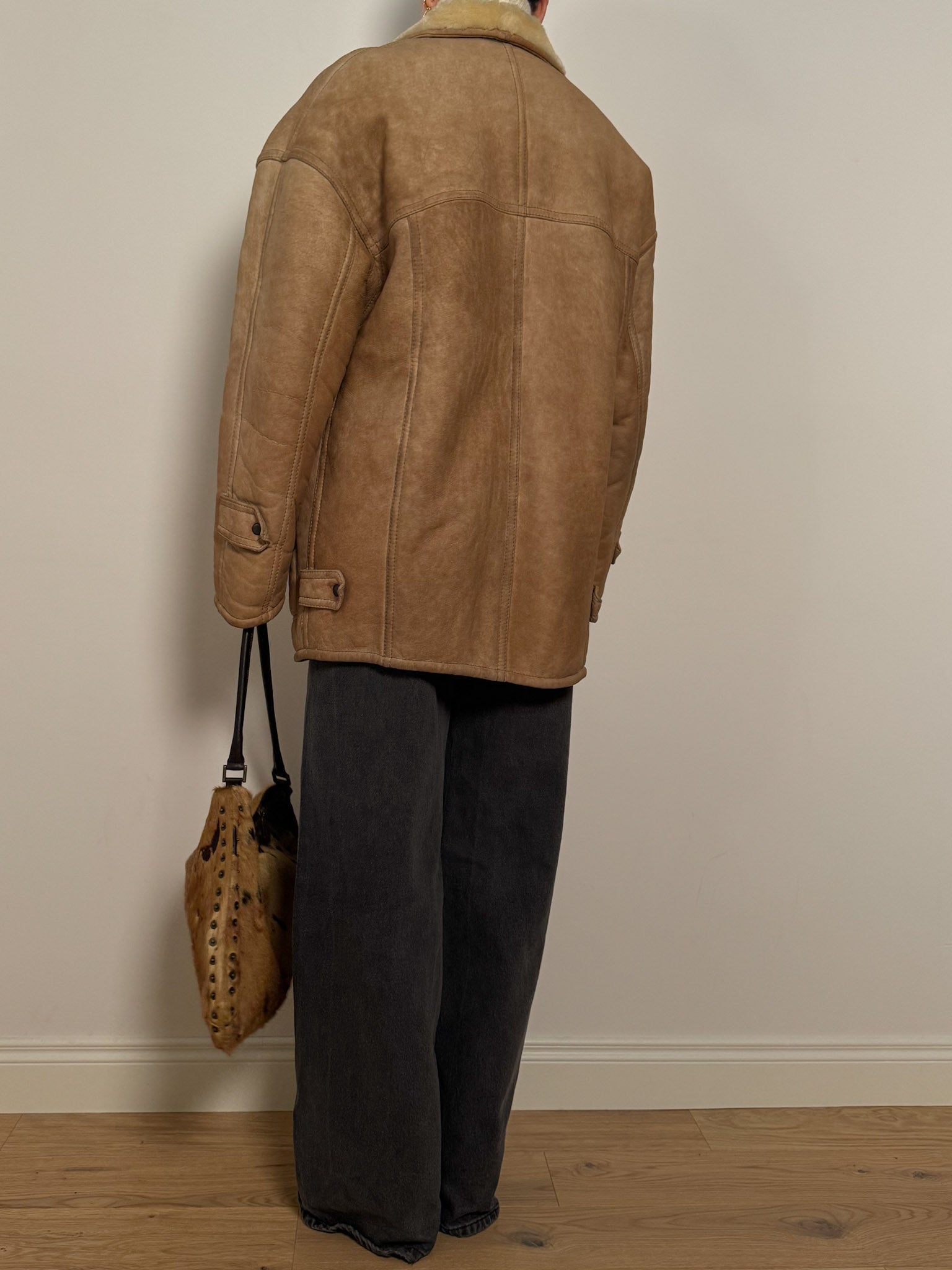Real shearling distressed jacket