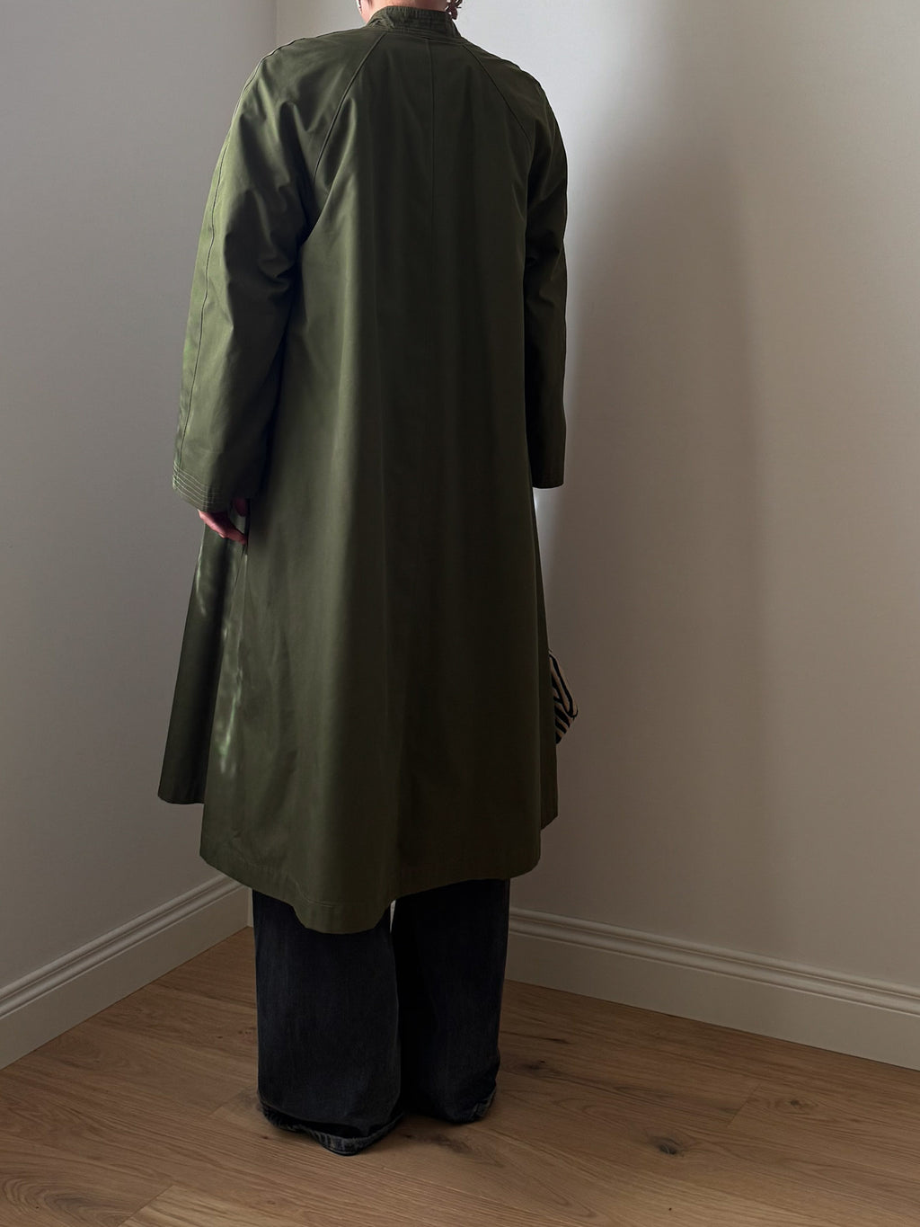 Green quilted-lined trench coat