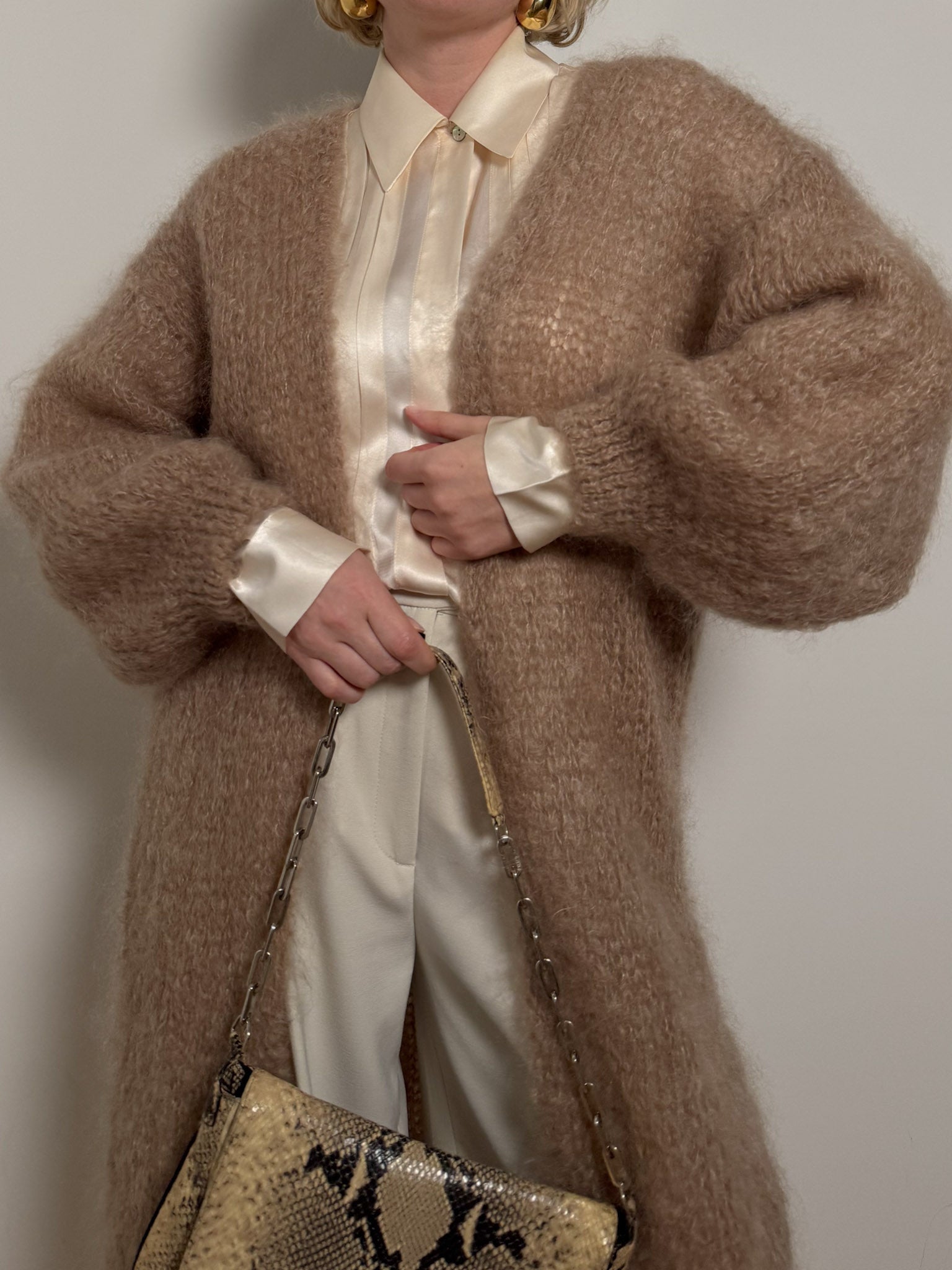 Mohair and wool camel maxi cardigan