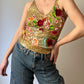 Floral sequins gold top