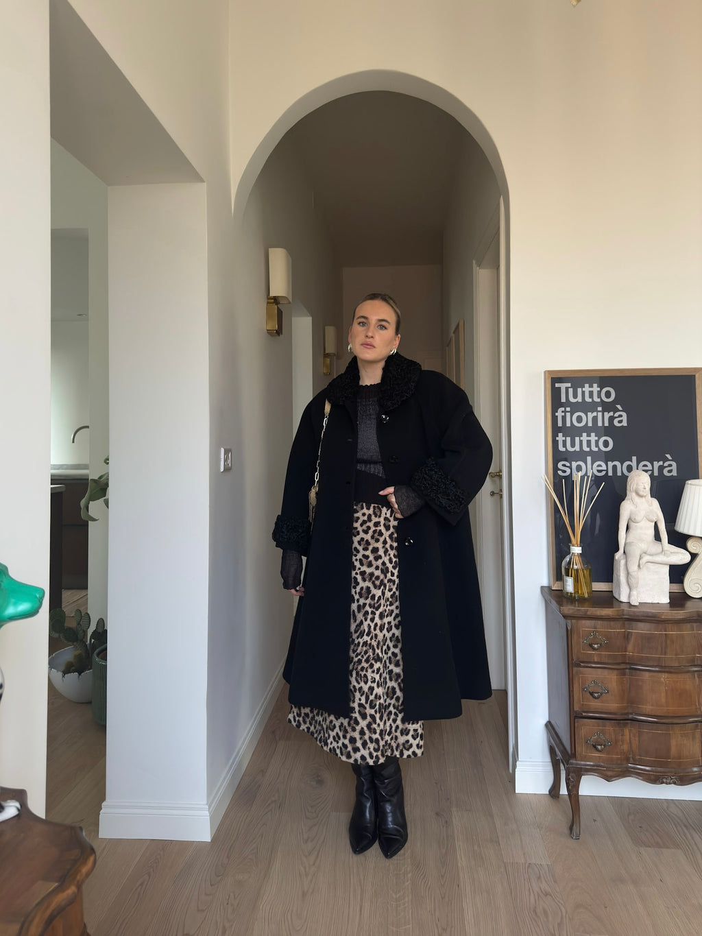 Pure wool and fur black coat