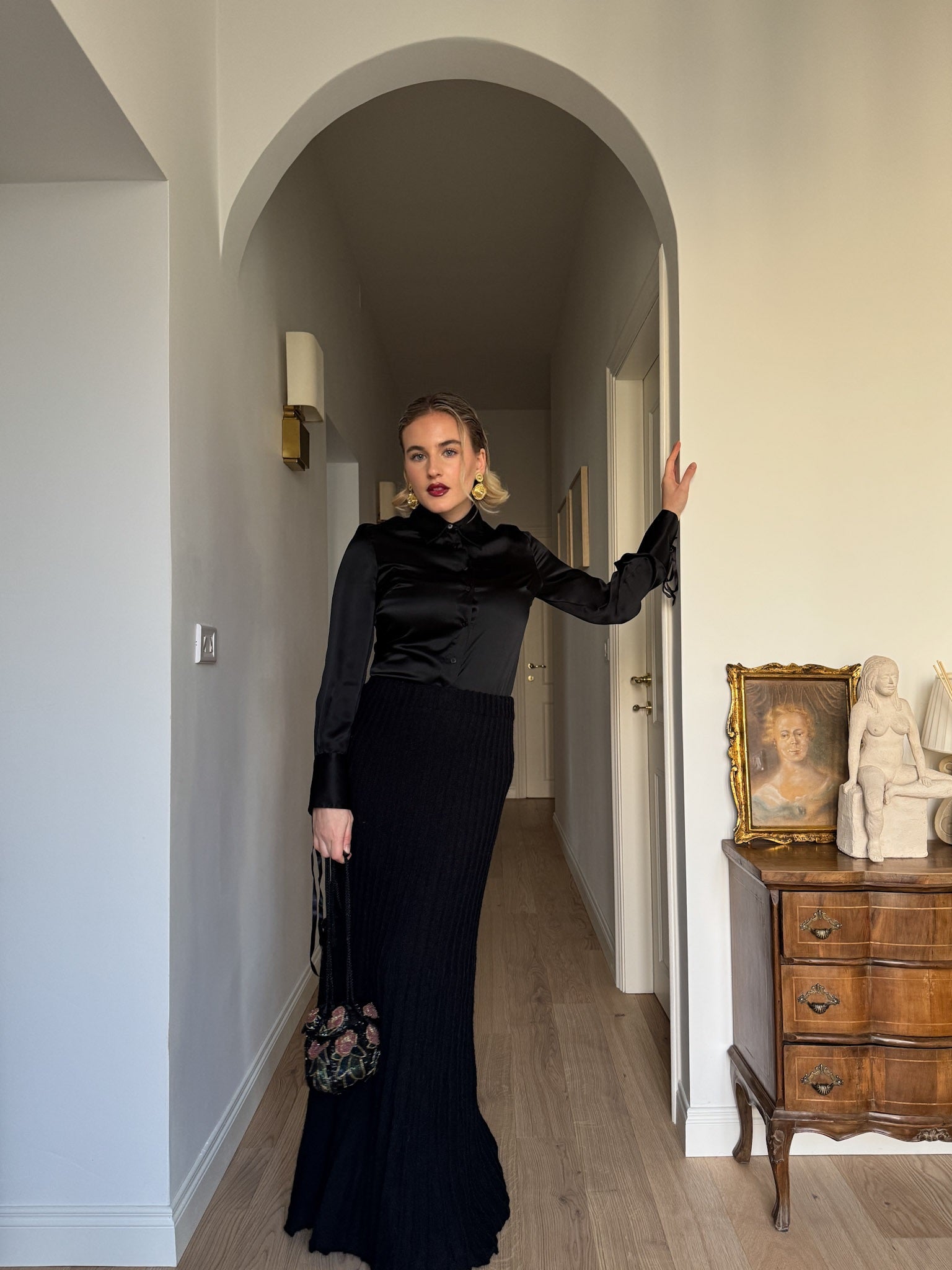 Pure wool black long skirt