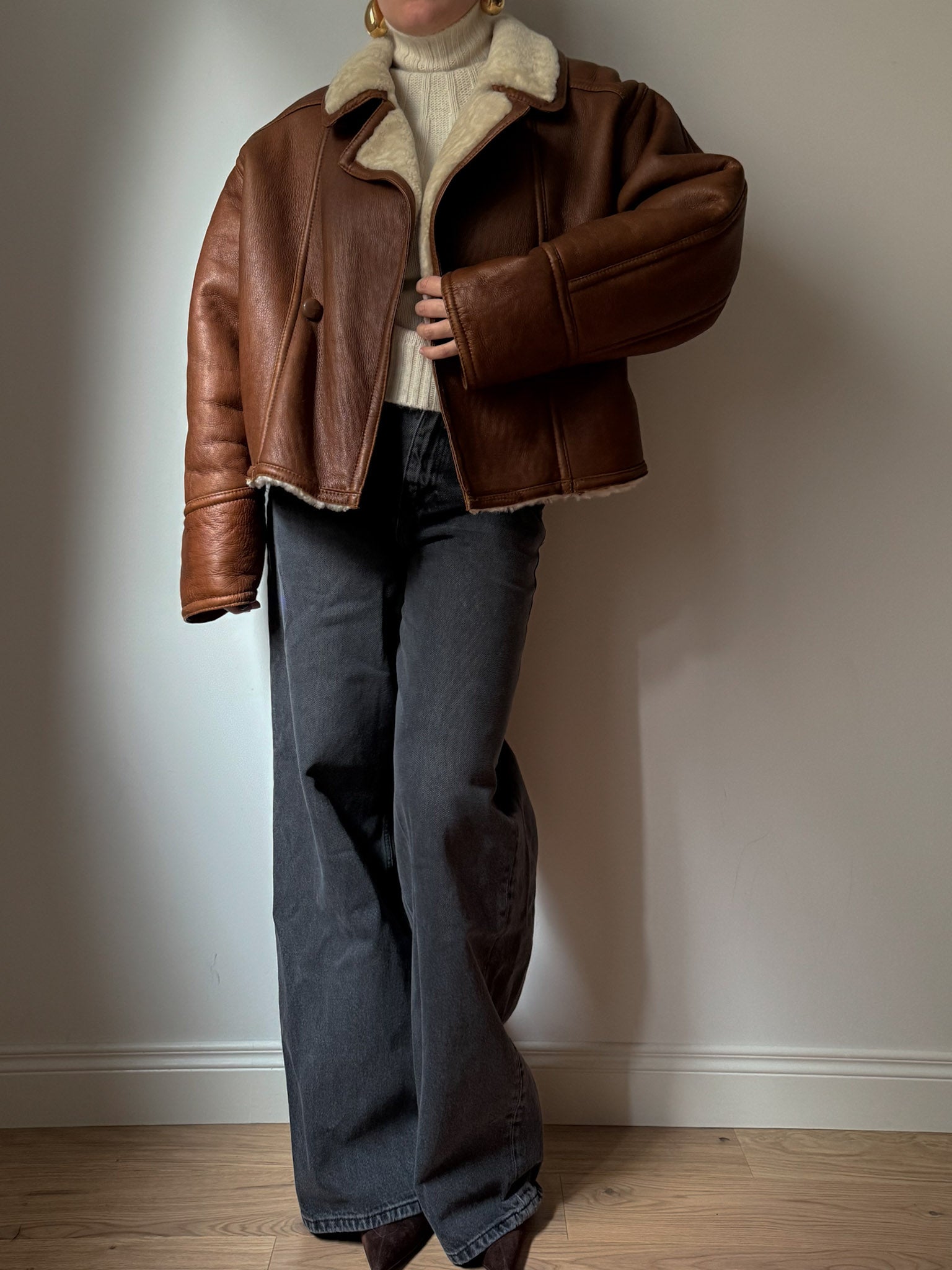 Cropped real shearling