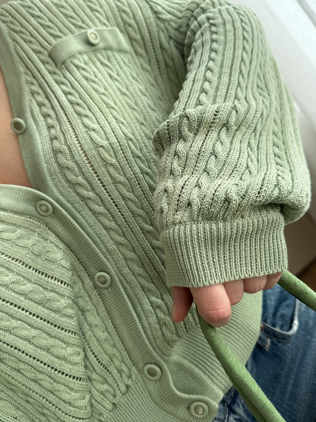 Cotton and viscose green cardigan