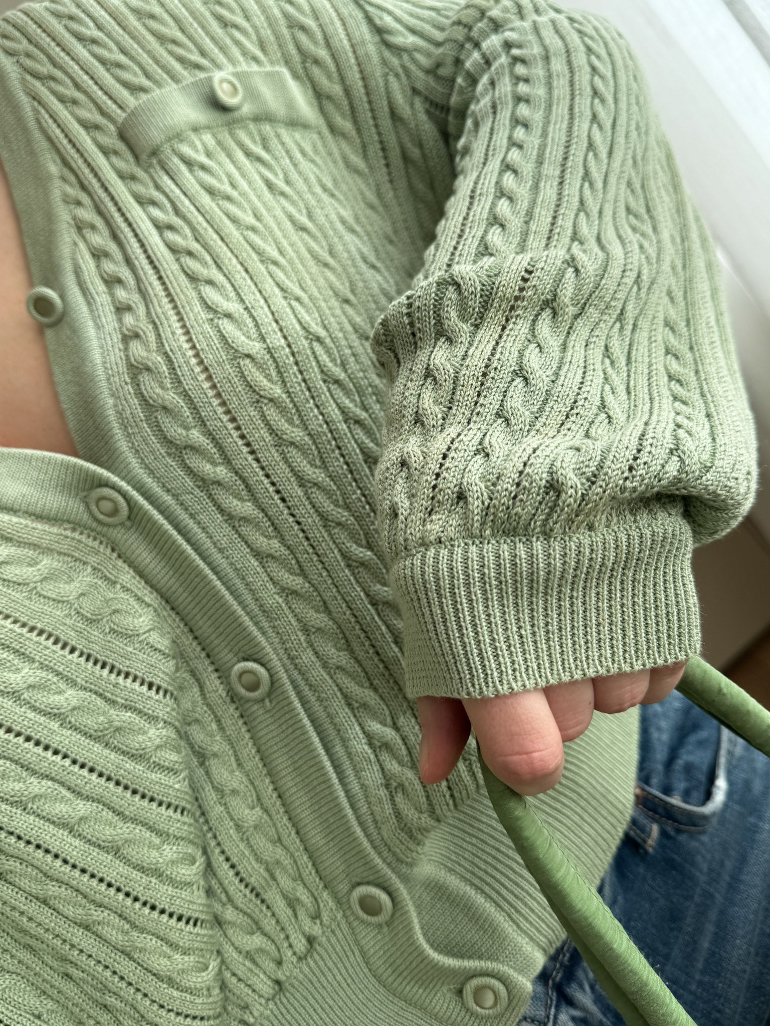 Cotton and viscose green cardigan