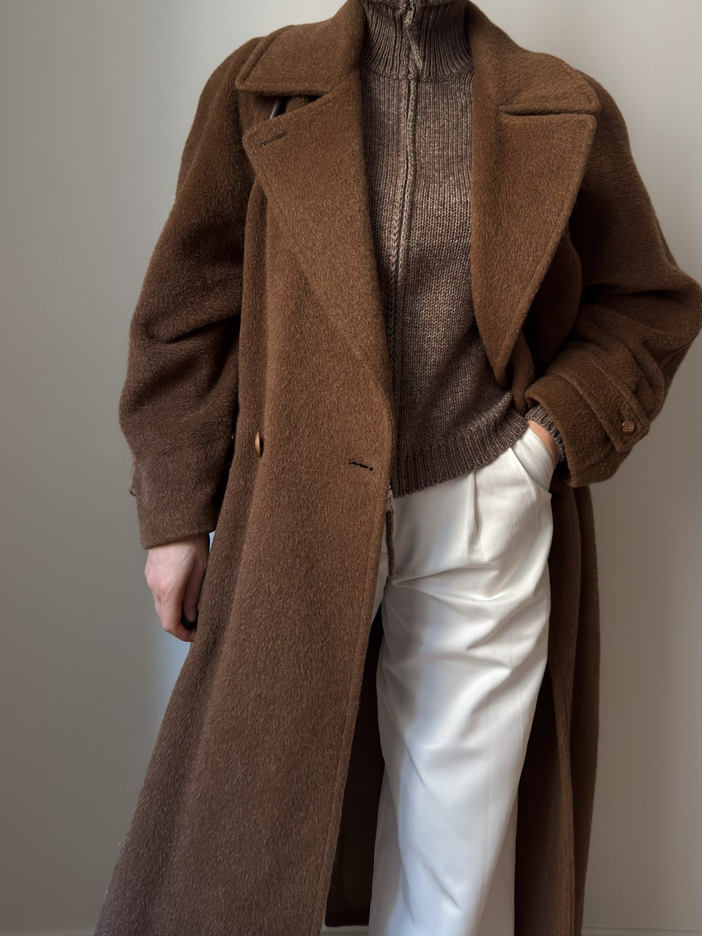 Wool, alpaca and mohair camel coat