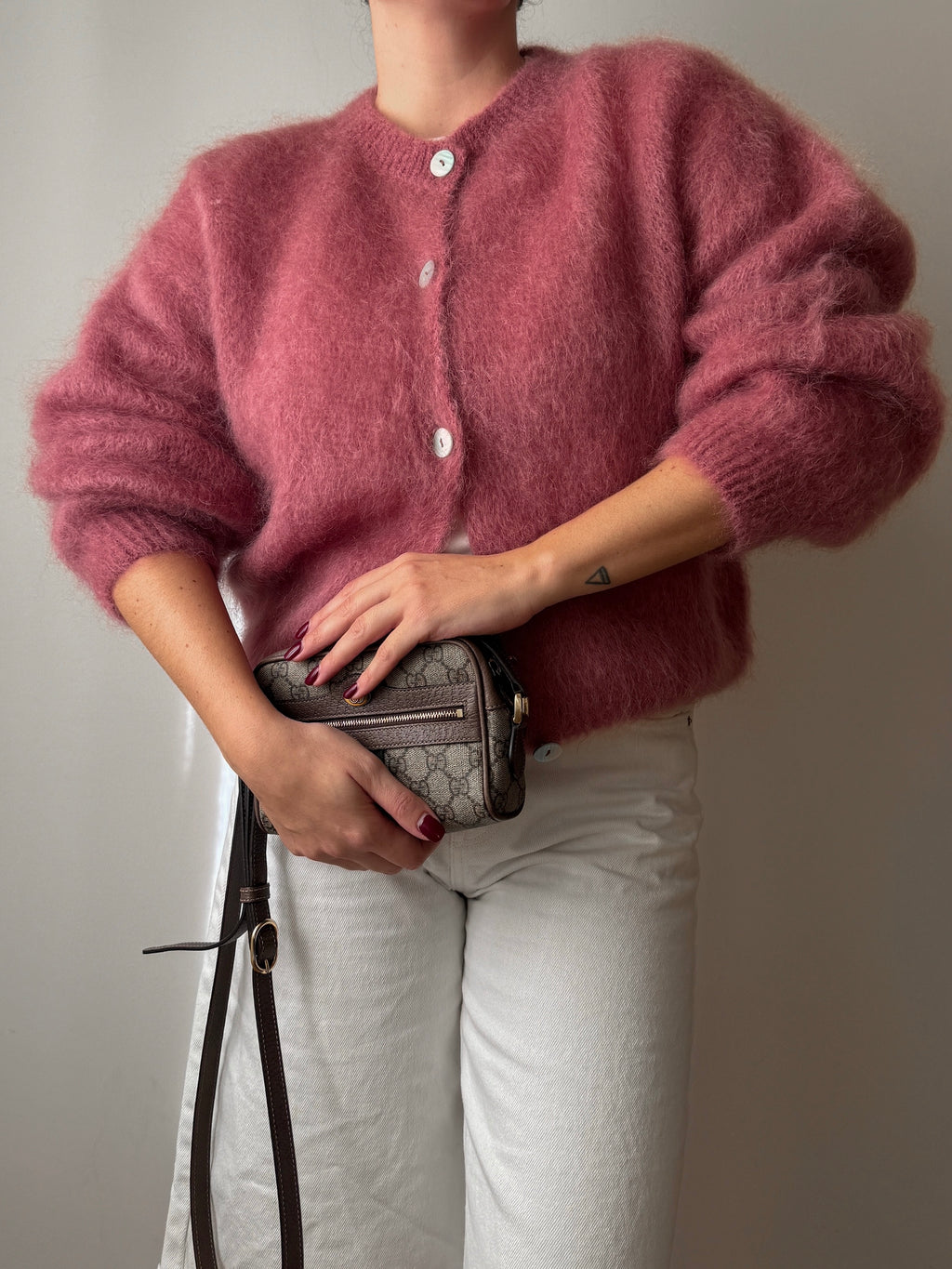 Cardigan in kid mohair - Dusty Rose