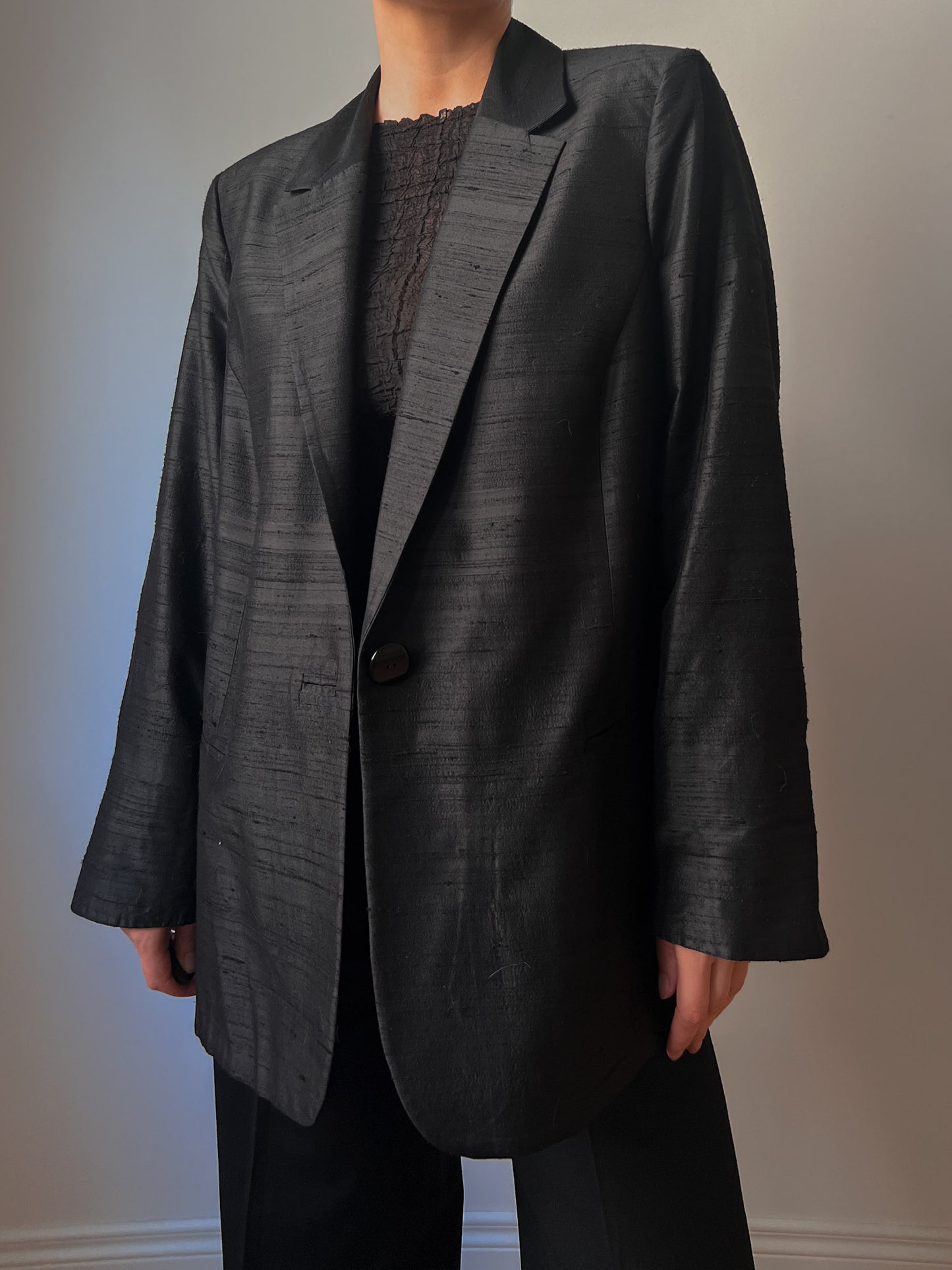 Shantung silk black blazer