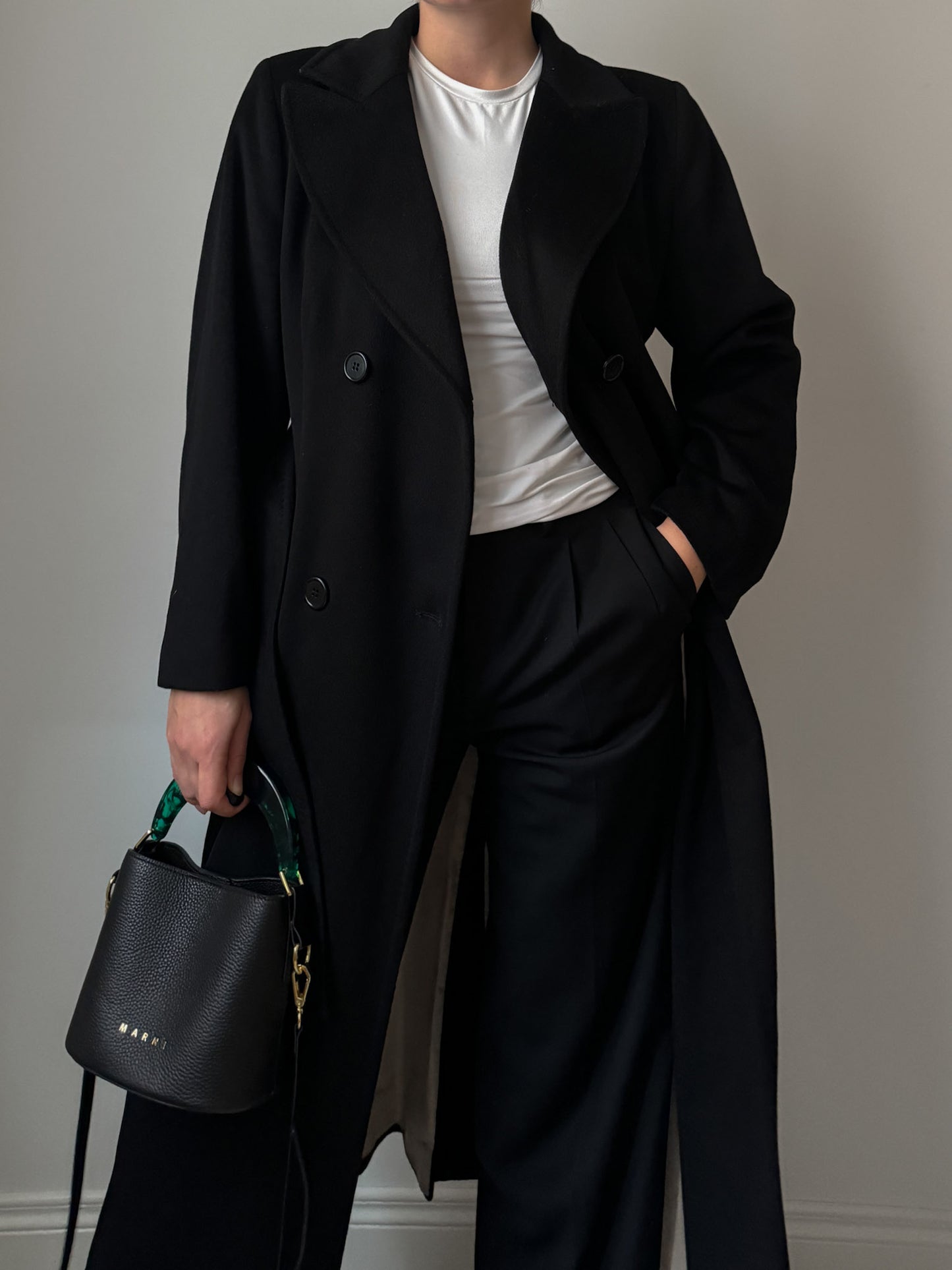 Pure wool black long coat