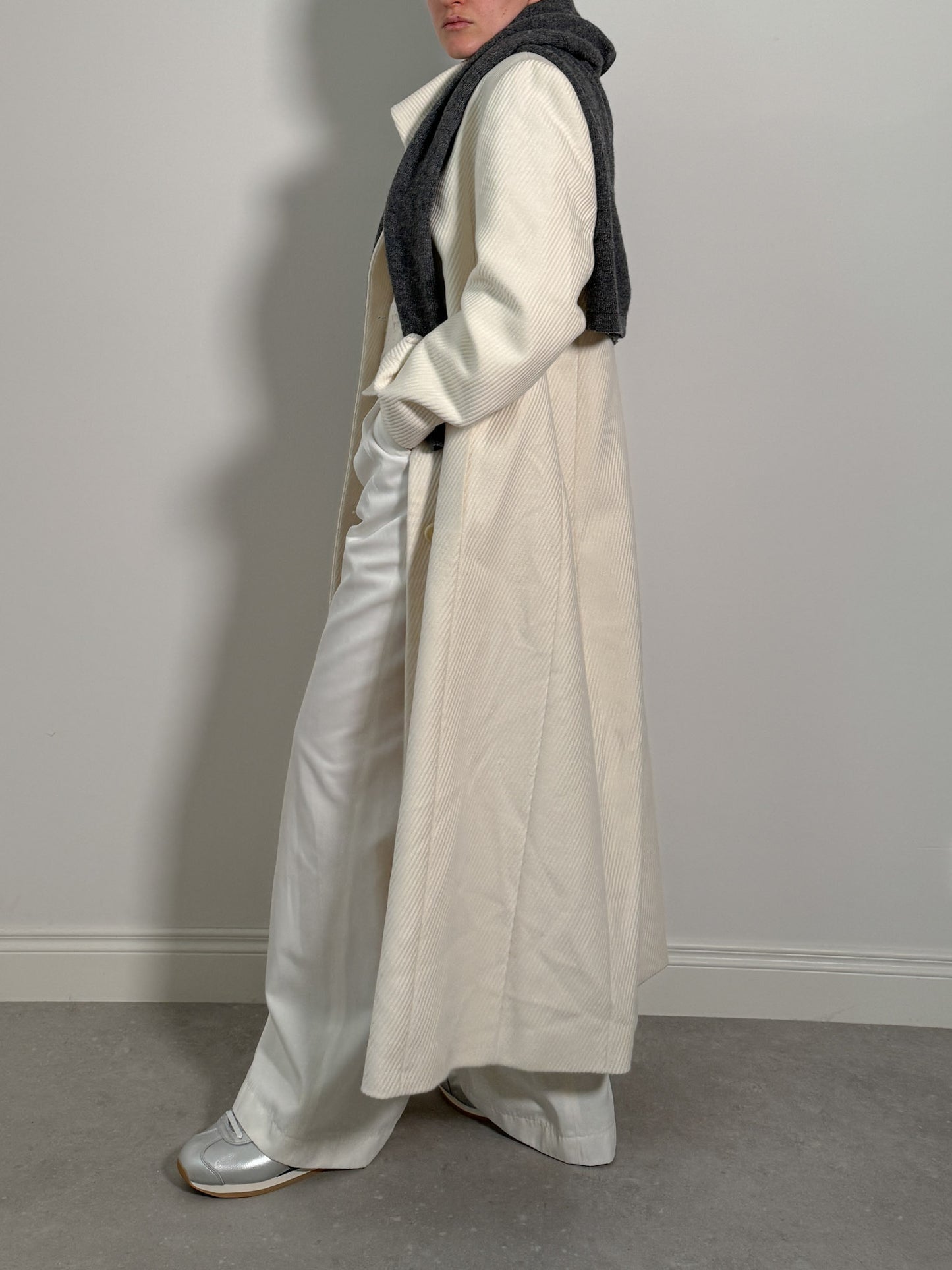 Cotton and virgin wool ivory coat