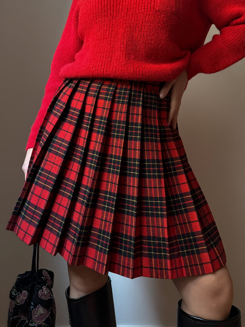 Pure wool red tartan skirt