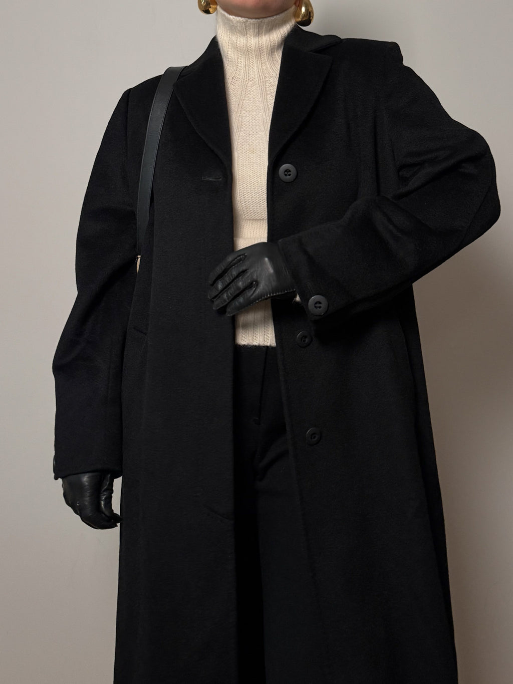 Pure camel hair black long coat