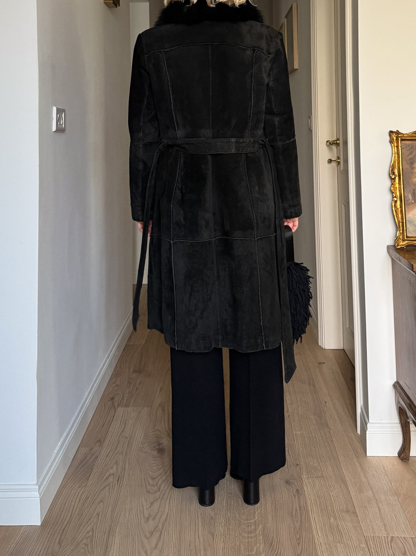 Suede and fur black coat