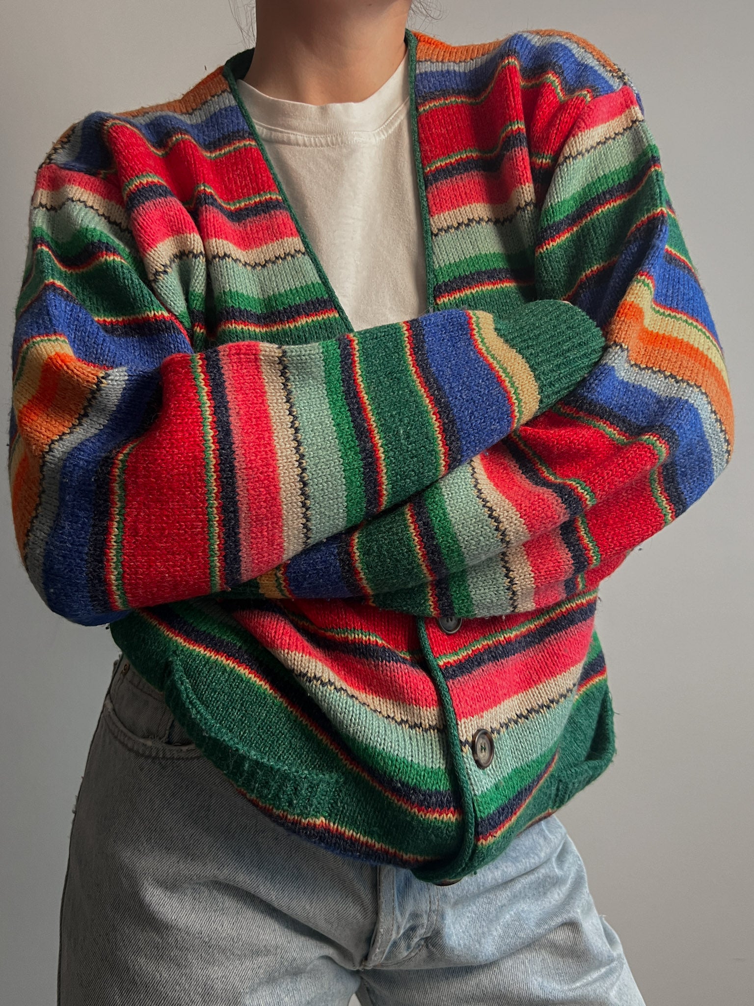 Pure wool striped cardigan