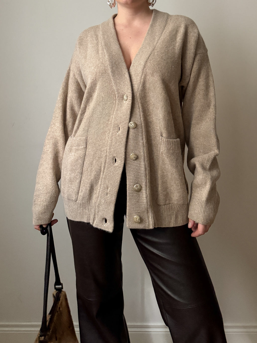Lambswool and angora beige cardigan