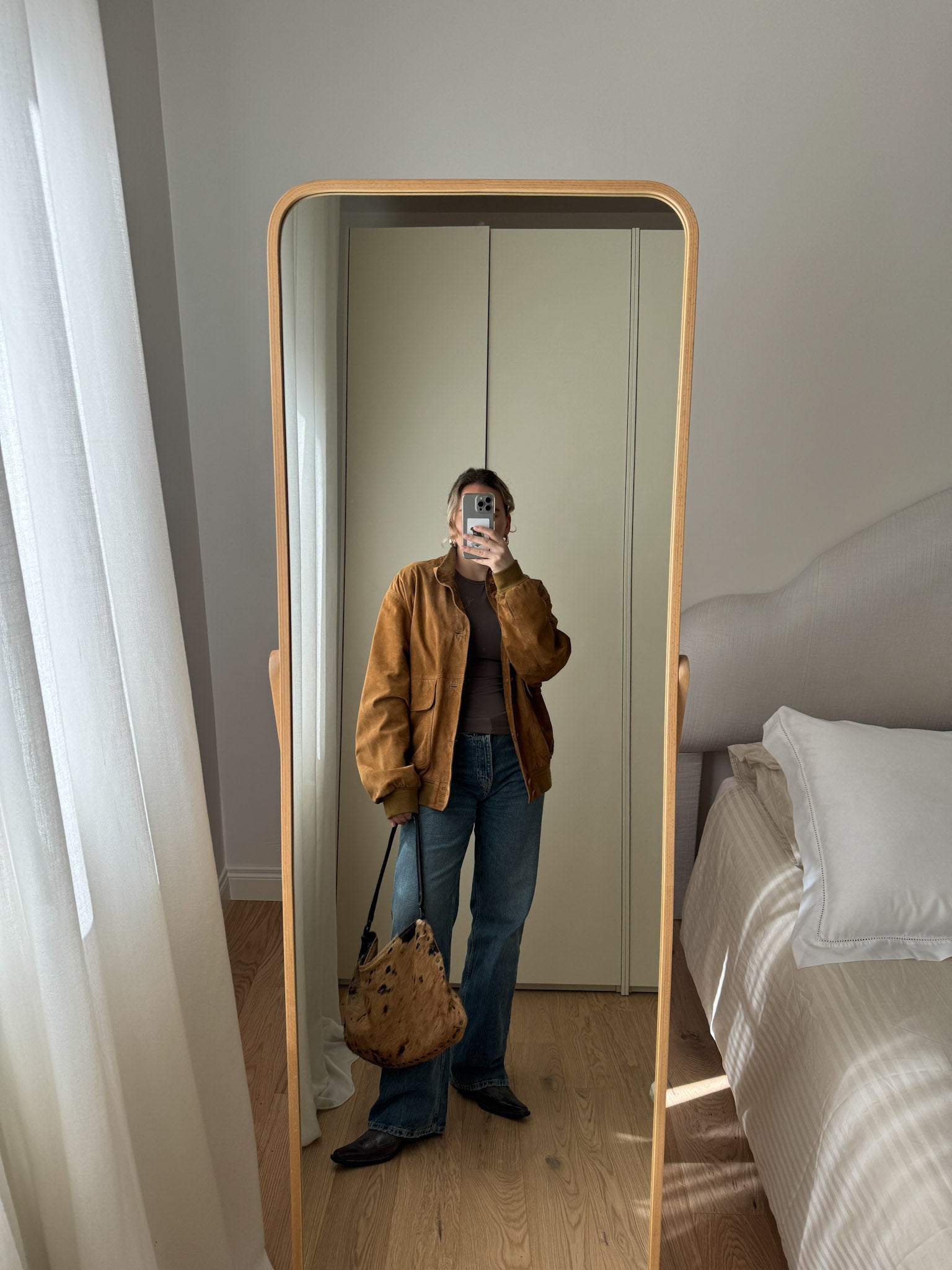 Real suede caramel bomber