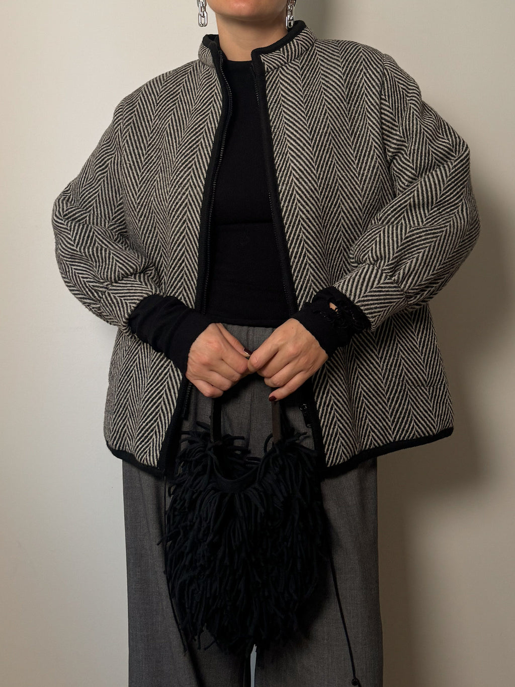 Pure wool black and white bomber